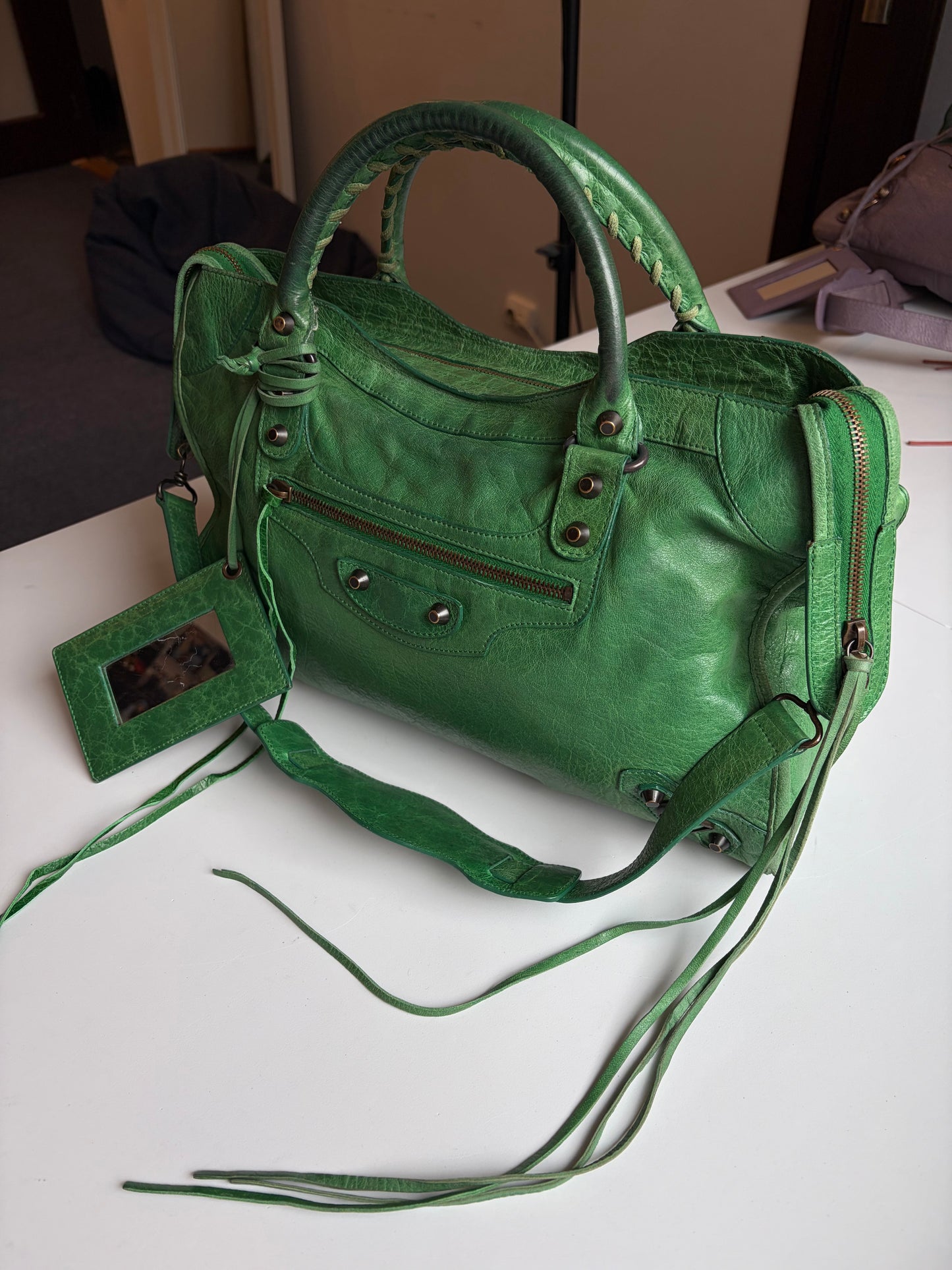 2009 BALENCIAGA Green Lambskin Motorcycle City Bag - green