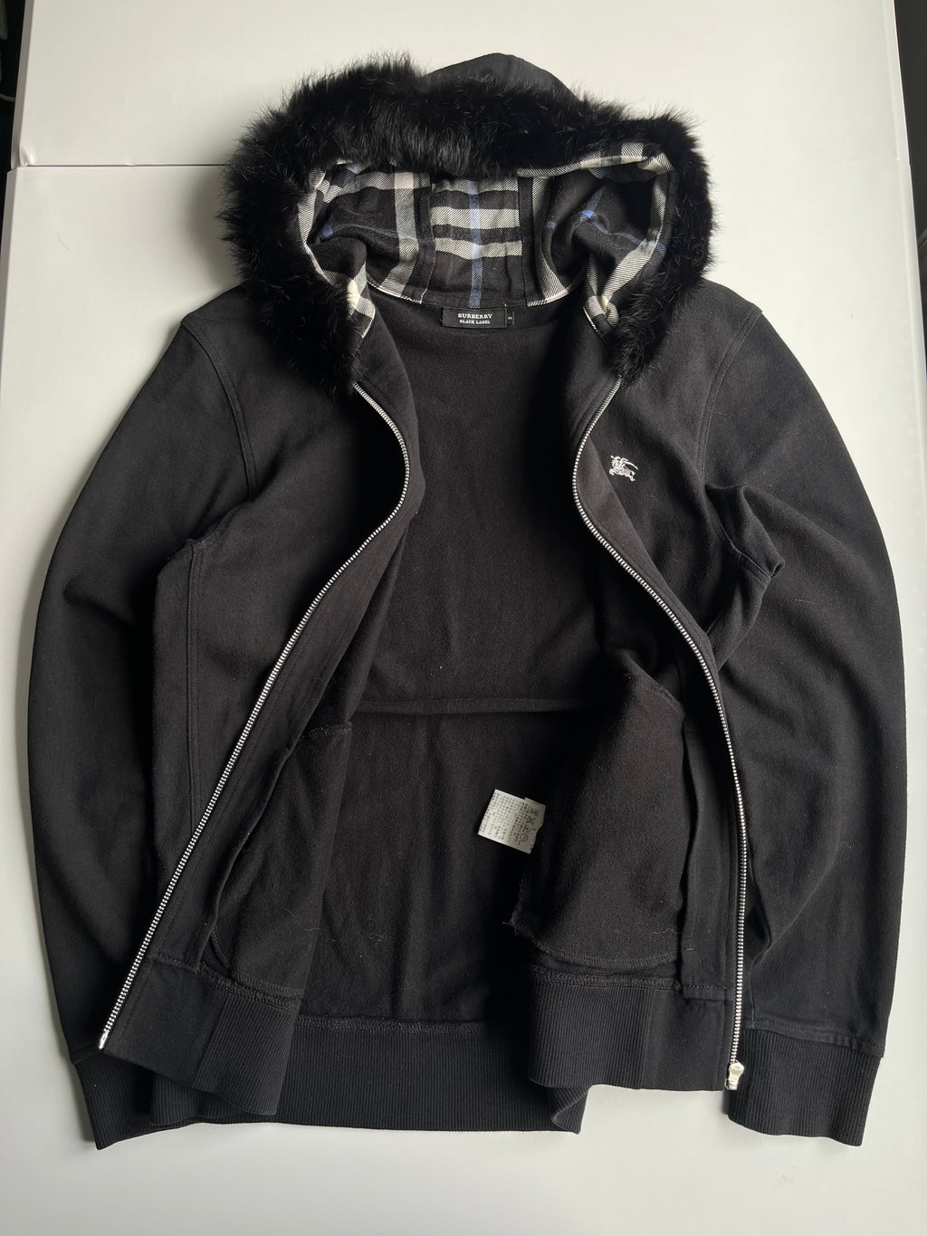 00’s BURBERRY made in Japan real rabbit fur zip up hoodie (L)