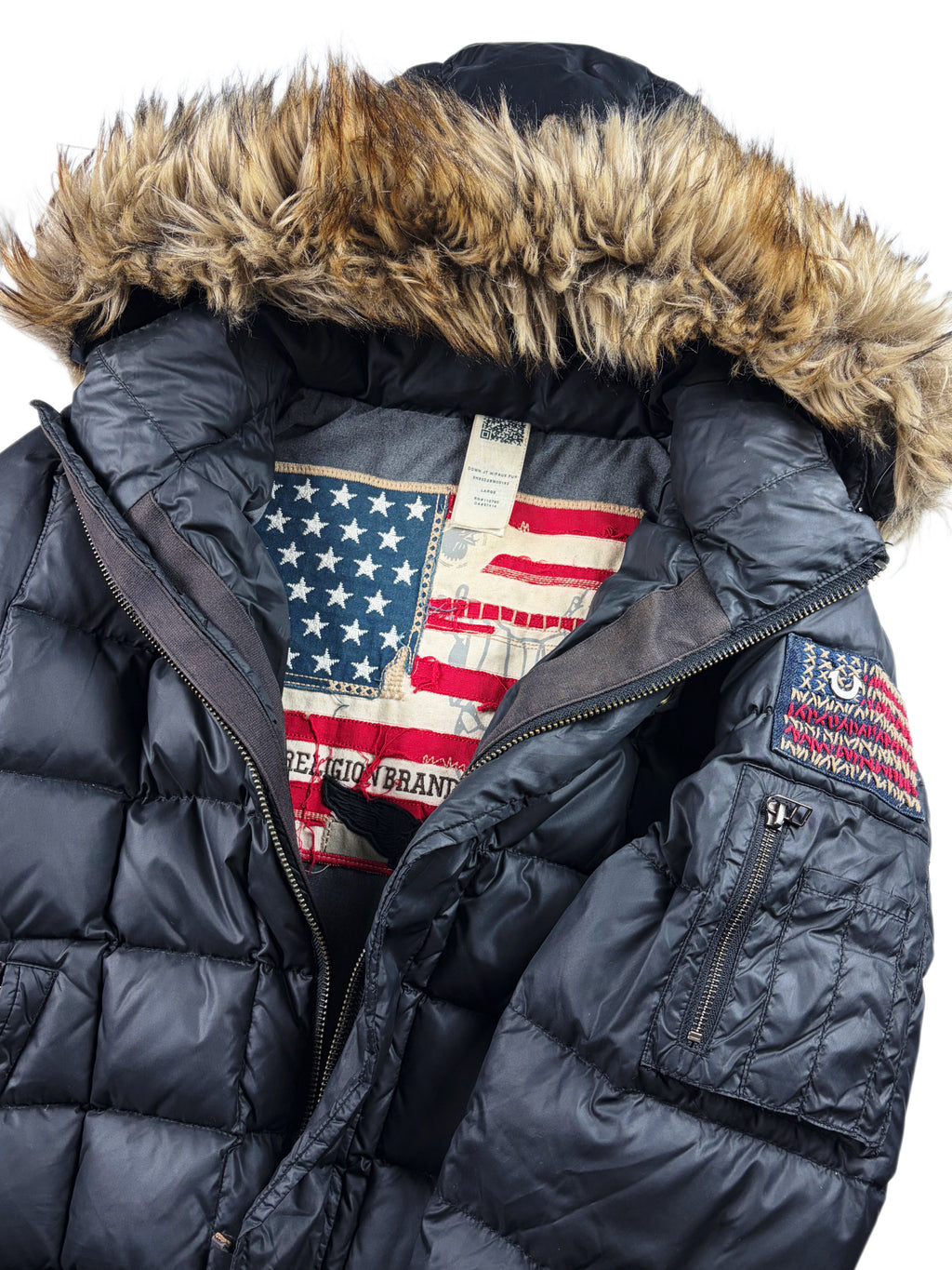 True Religion faux fur hooded down puffer jacket - men’s L/XL - black
