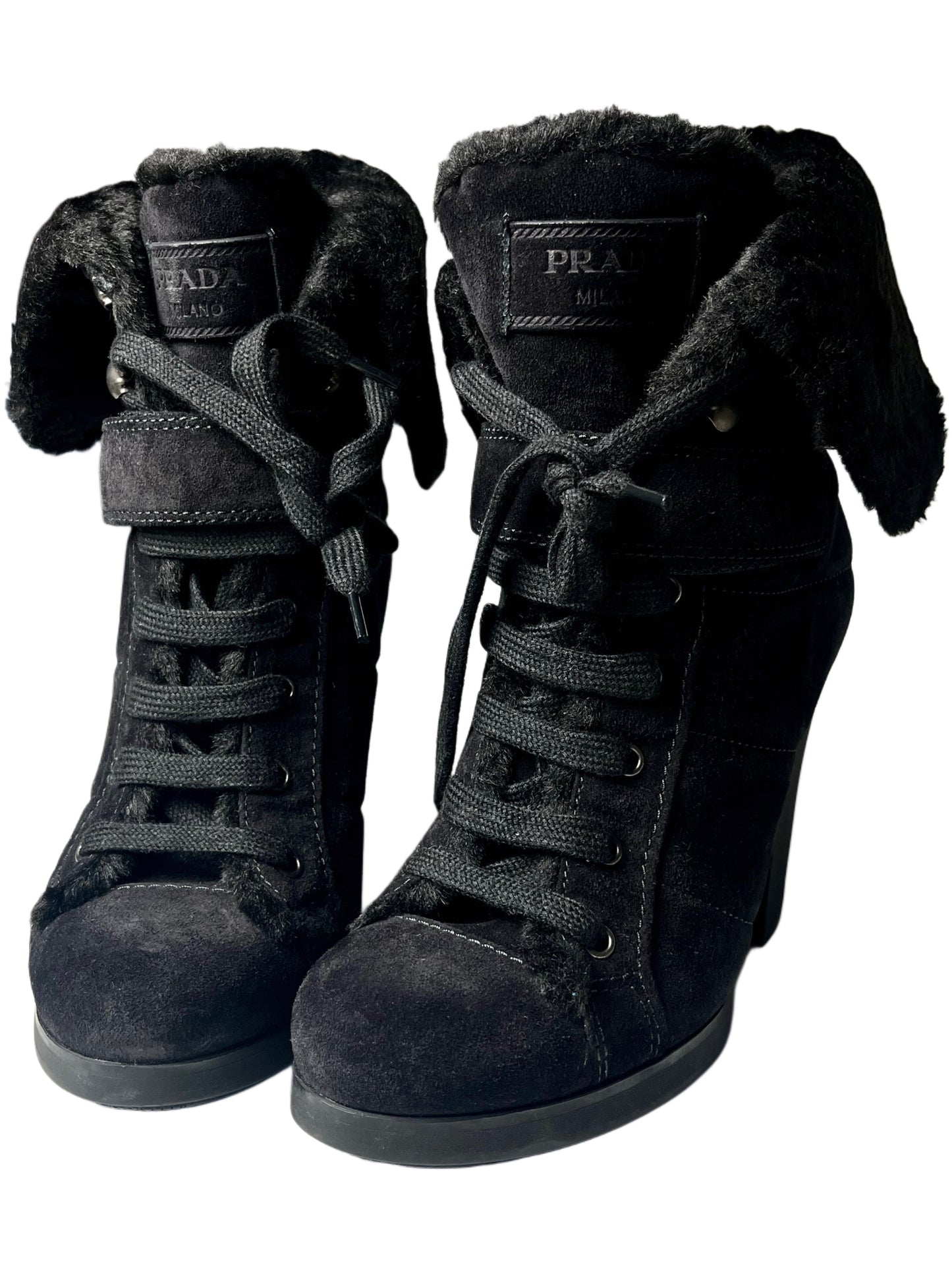 00’s PRADA suede & fur high boots - EU 38.5 - black