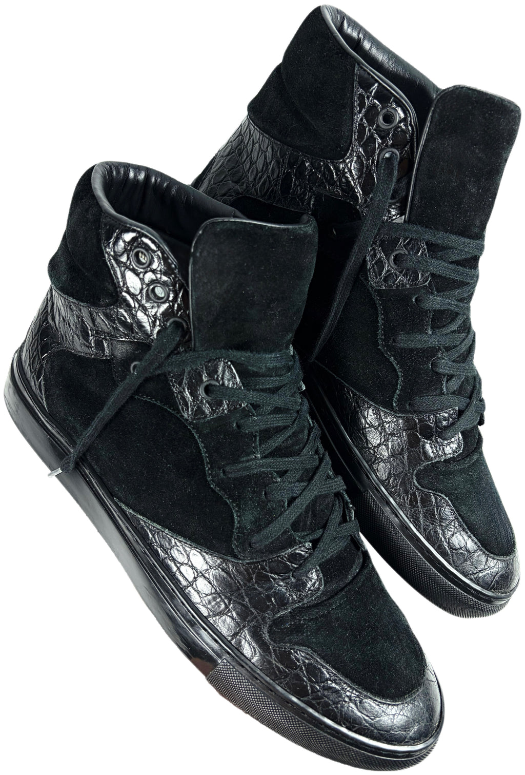 Balenciaga crocodile-embossed leather high tops - eu 44 / us 11 - black