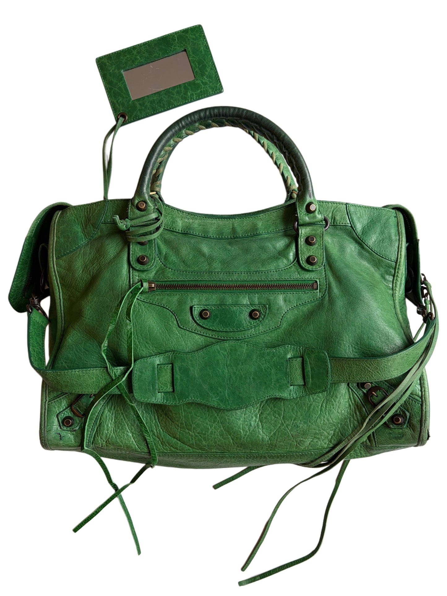 2009 BALENCIAGA Green Lambskin Motorcycle City Bag - green
