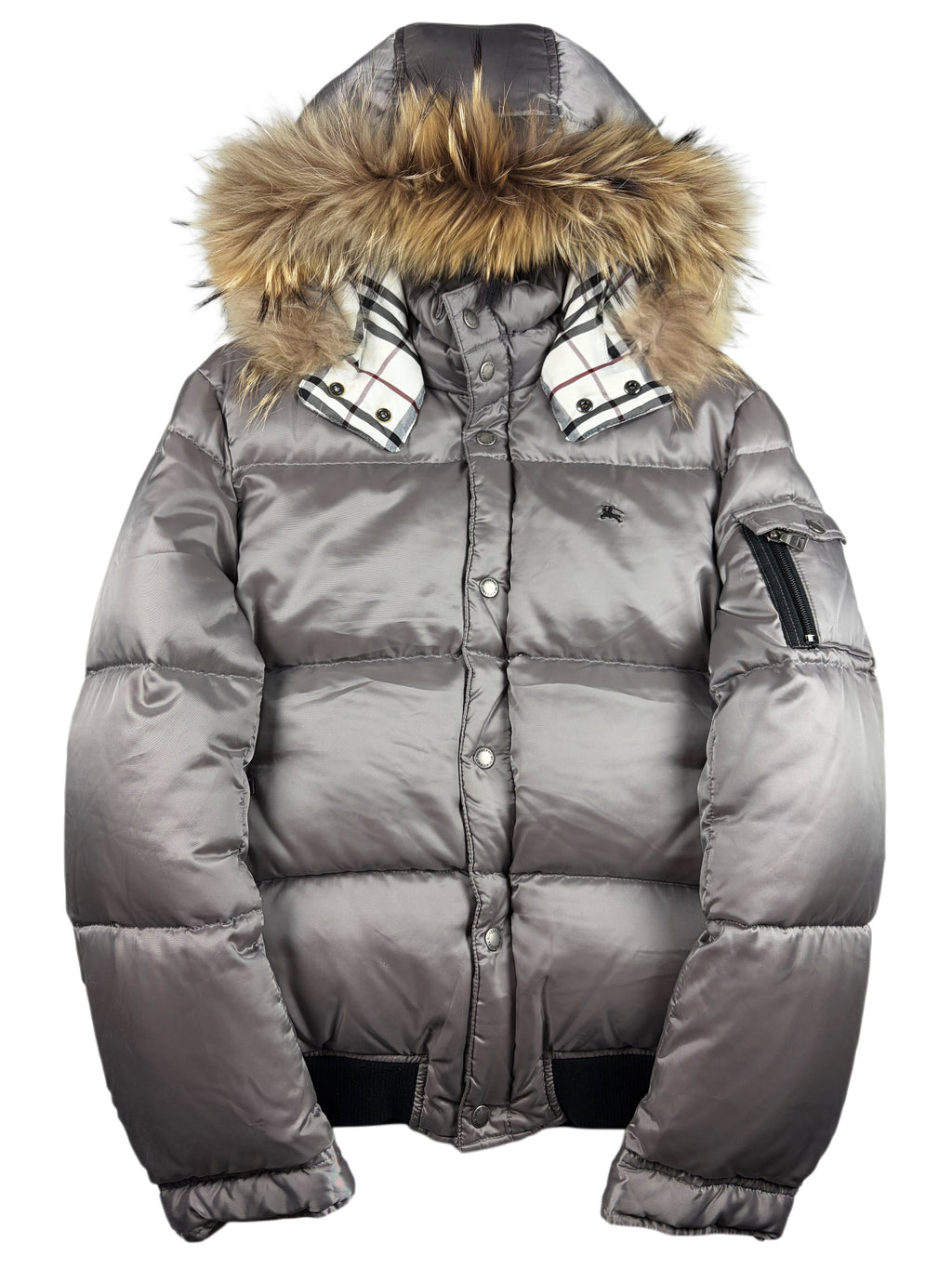 00’s BURBERRY Black Label real fur down jacket (S/M) - silver grey