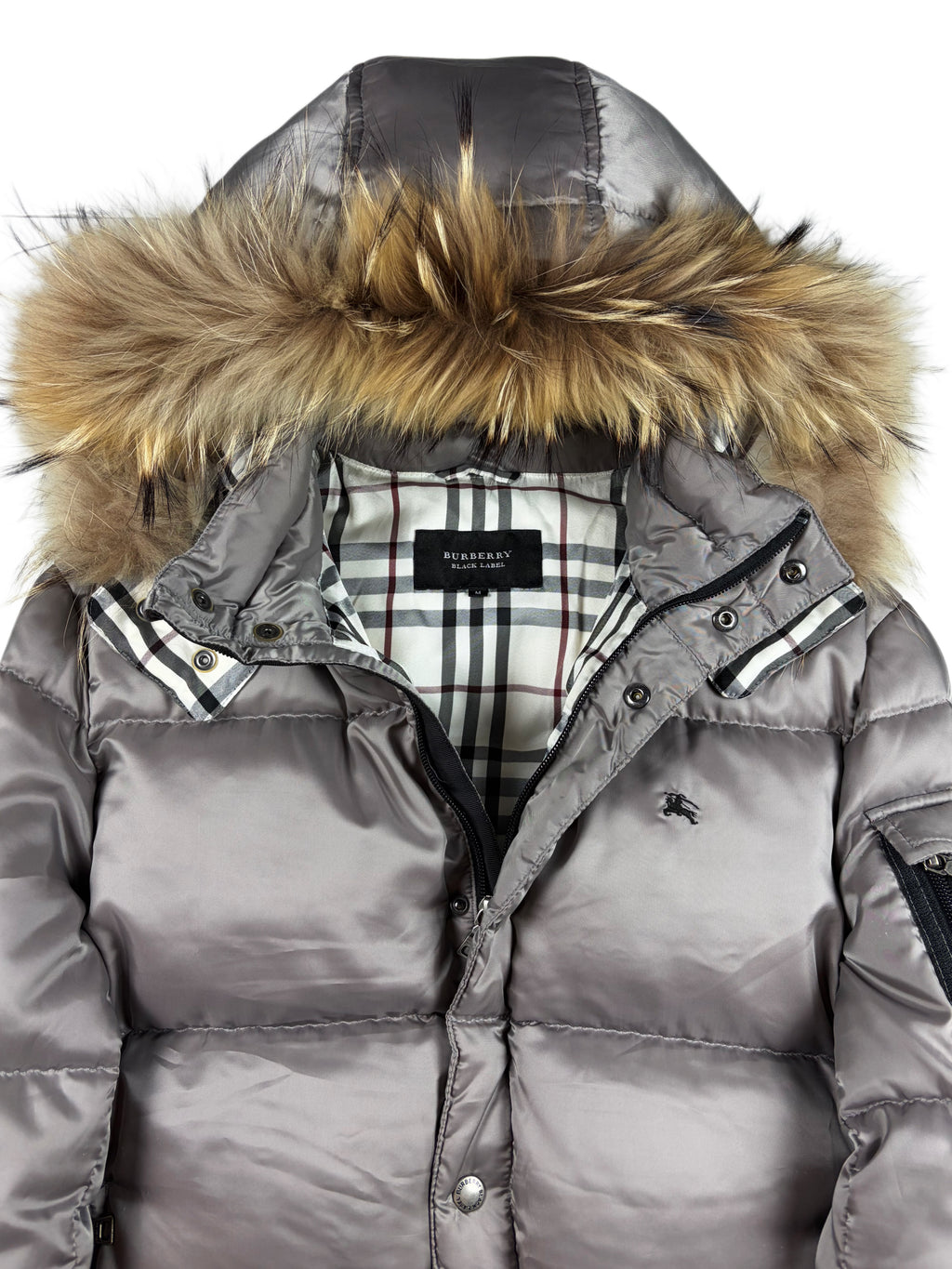 00’s BURBERRY Black Label real fur down jacket (S/M) - silver grey