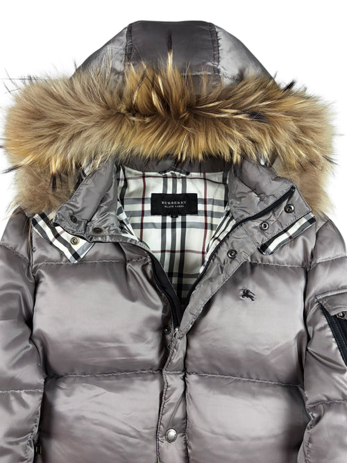 00’s BURBERRY Black Label real fur down jacket (S/M) - silver grey