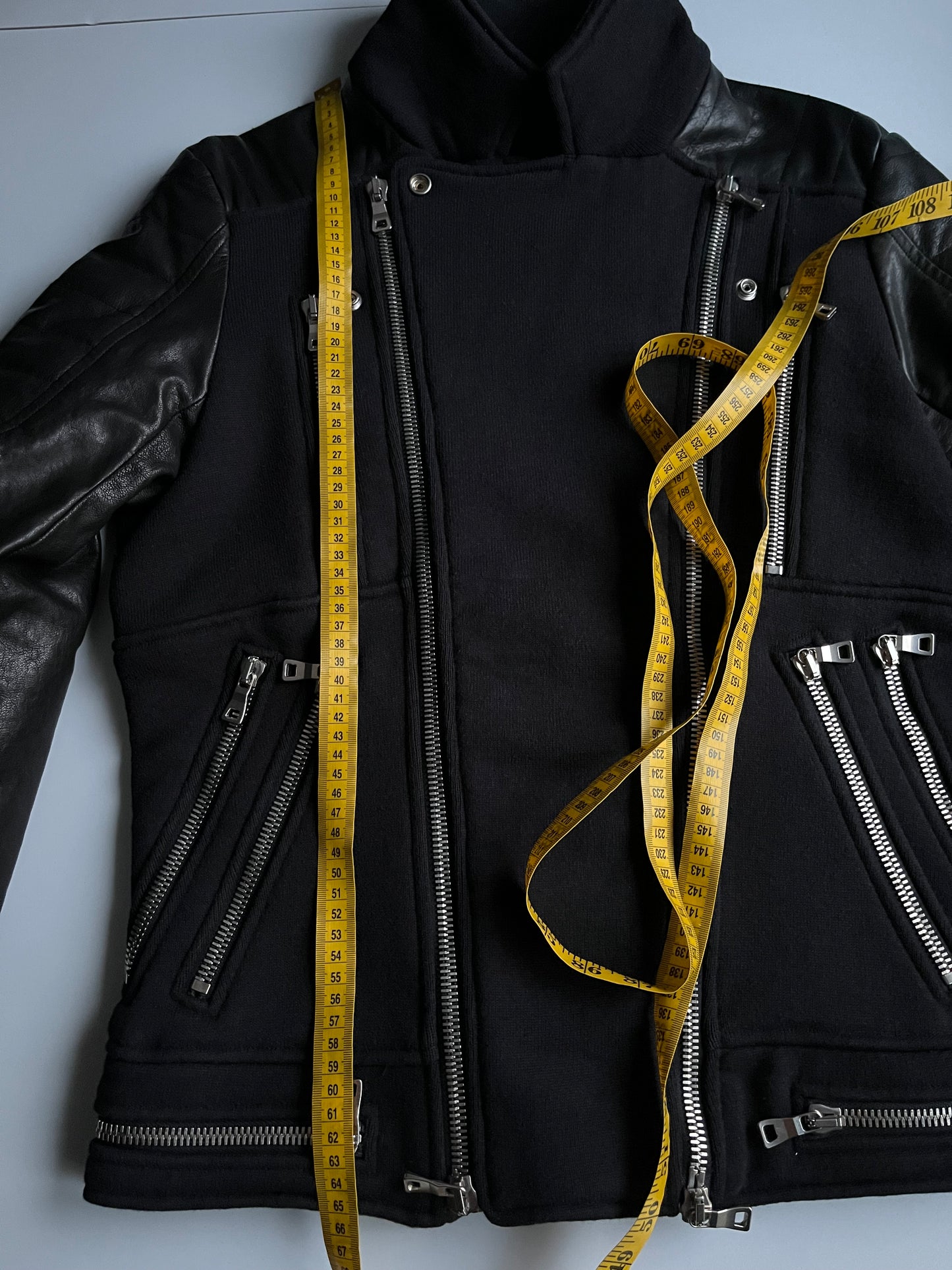 2015 BALMAIN leather & cotton biker jacket - size M - black