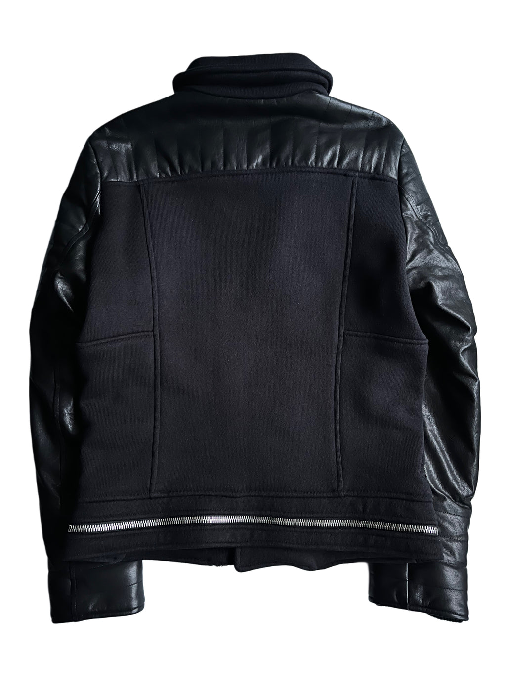 2015 BALMAIN leather & cotton biker jacket - size M - black