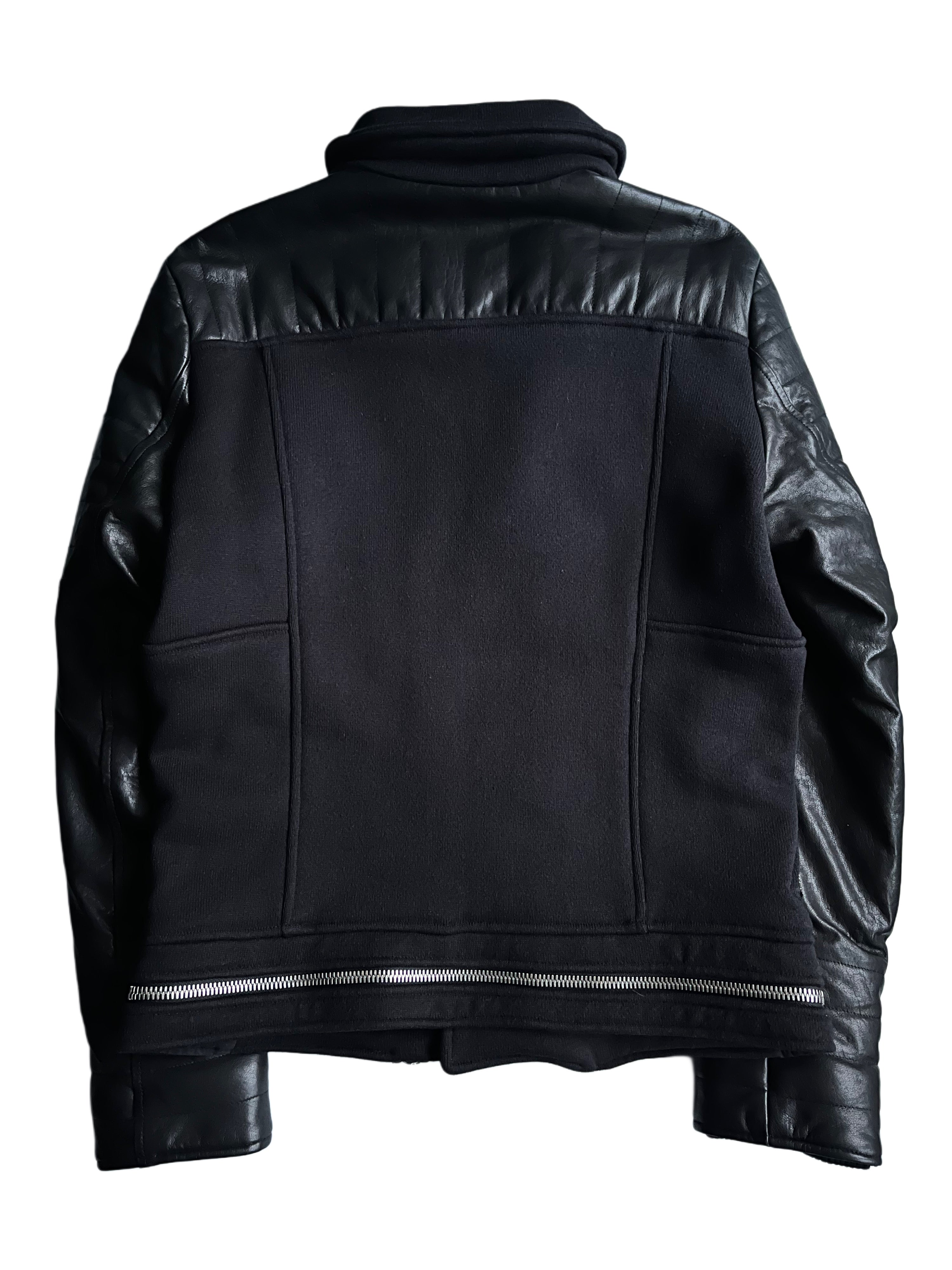 2015 BALMAIN leather & cotton biker jacket - size M - black