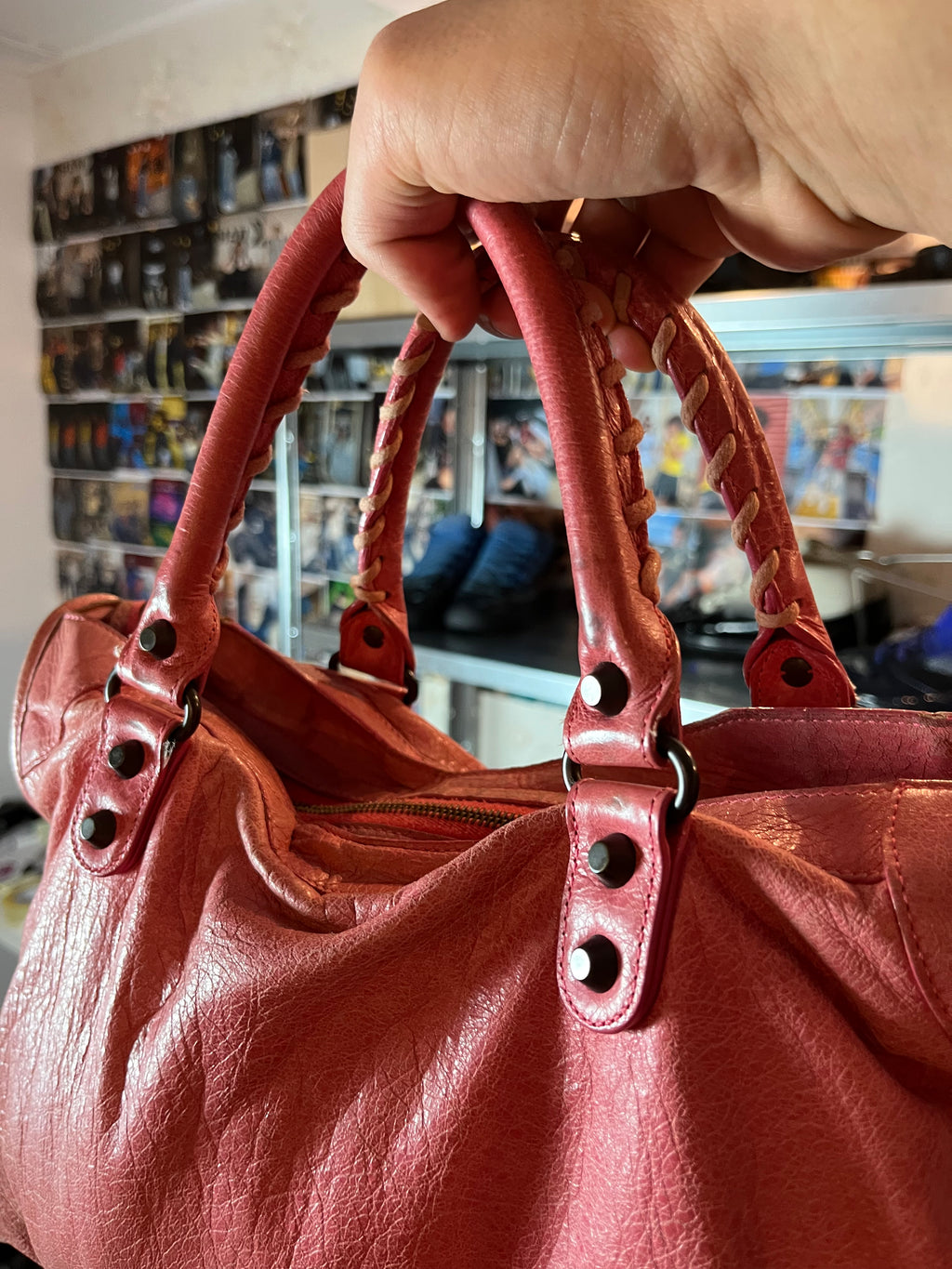 2011 BALENCIAGA Pink Lambskin Leather Motorcycle City Bag - pink