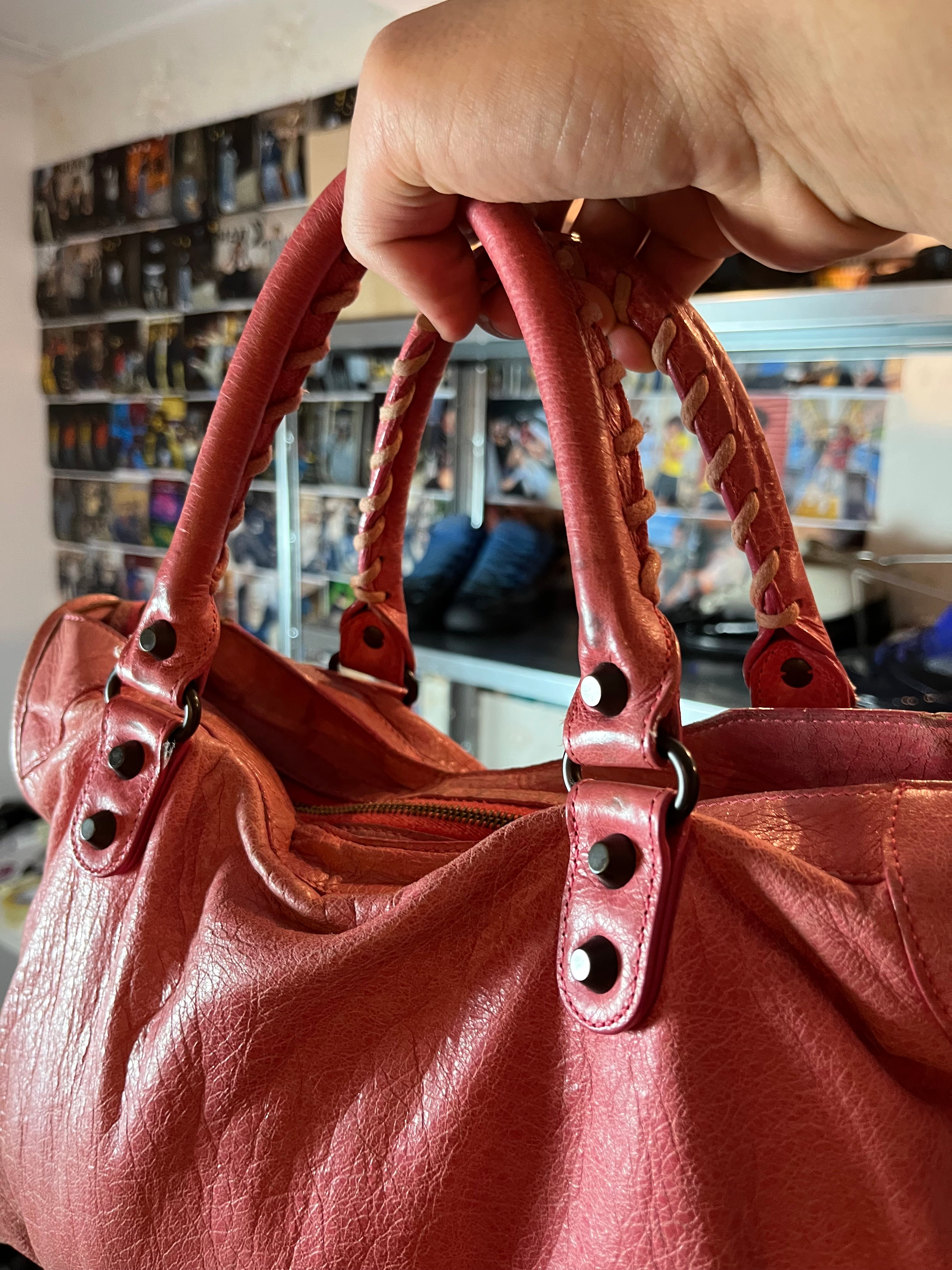 2011 BALENCIAGA Pink Lambskin Leather Motorcycle City Bag - pink