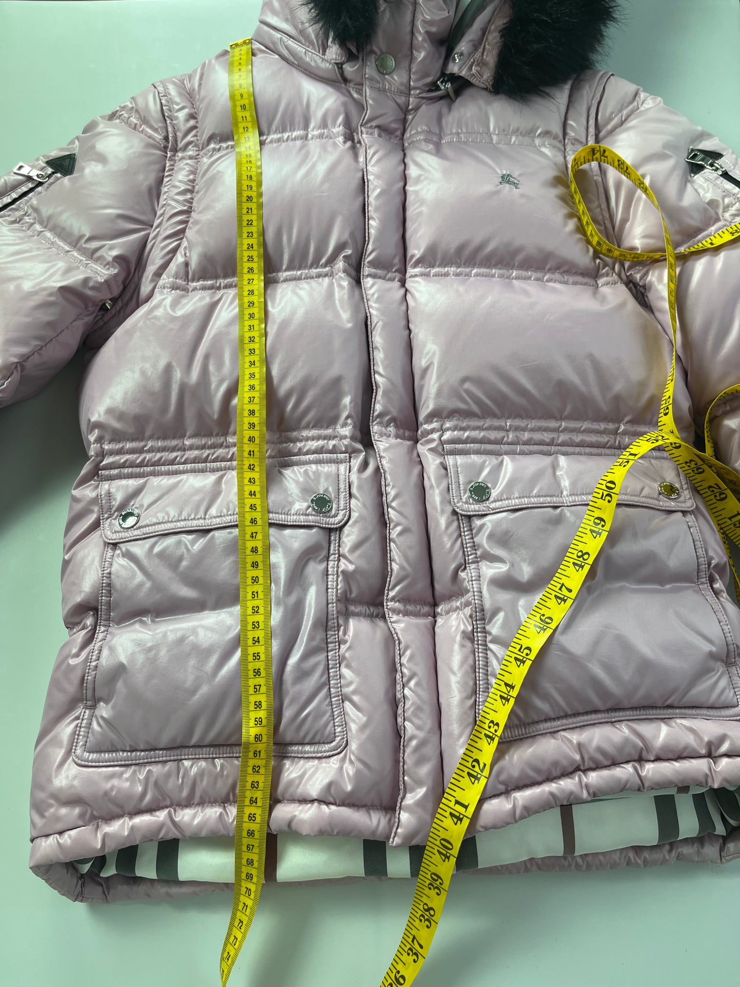 00’s BURBERRY made in Japan real fur down jacket (M/L) - pink