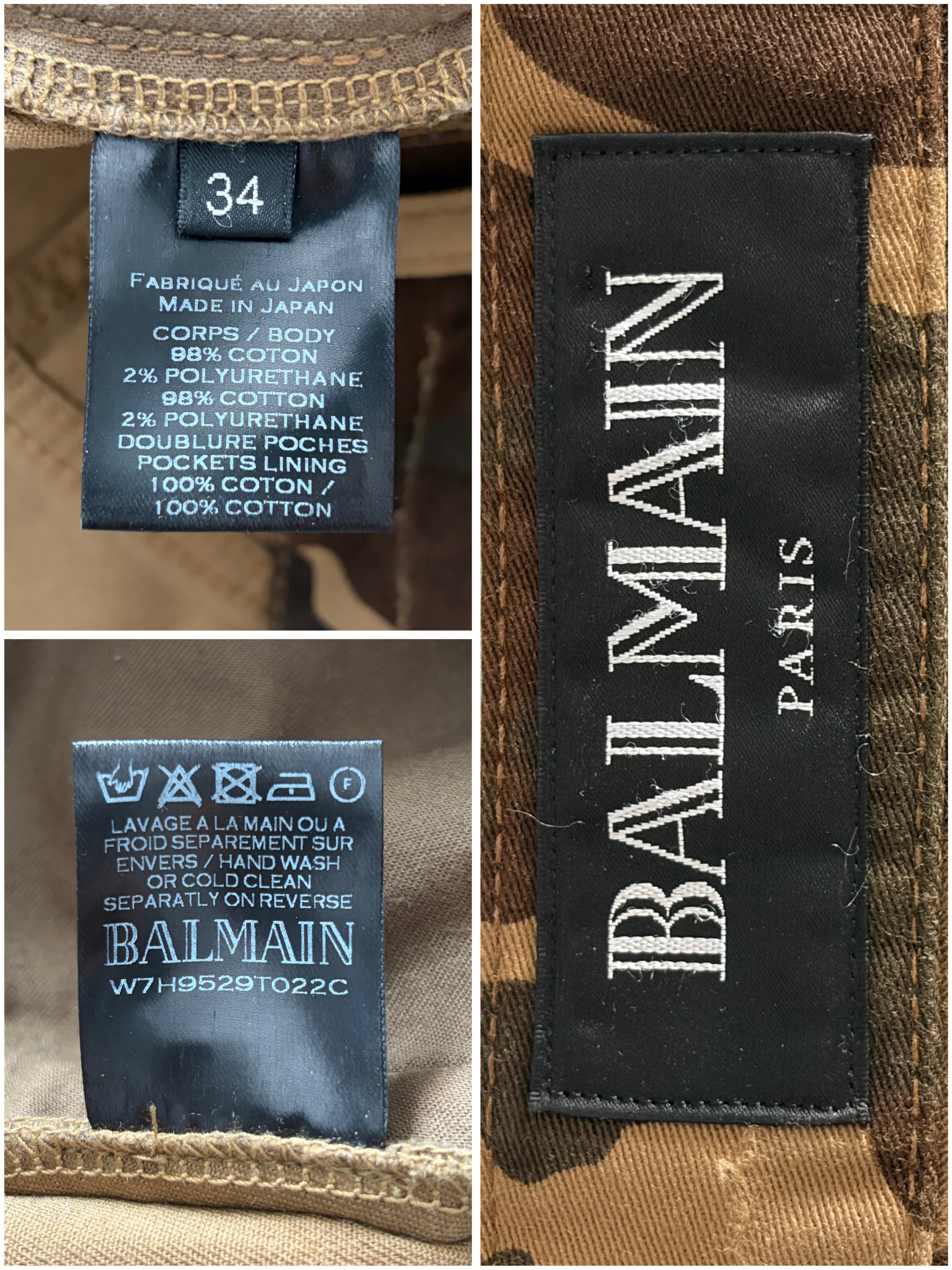 BALMAIN distressed camo biker denim - 34