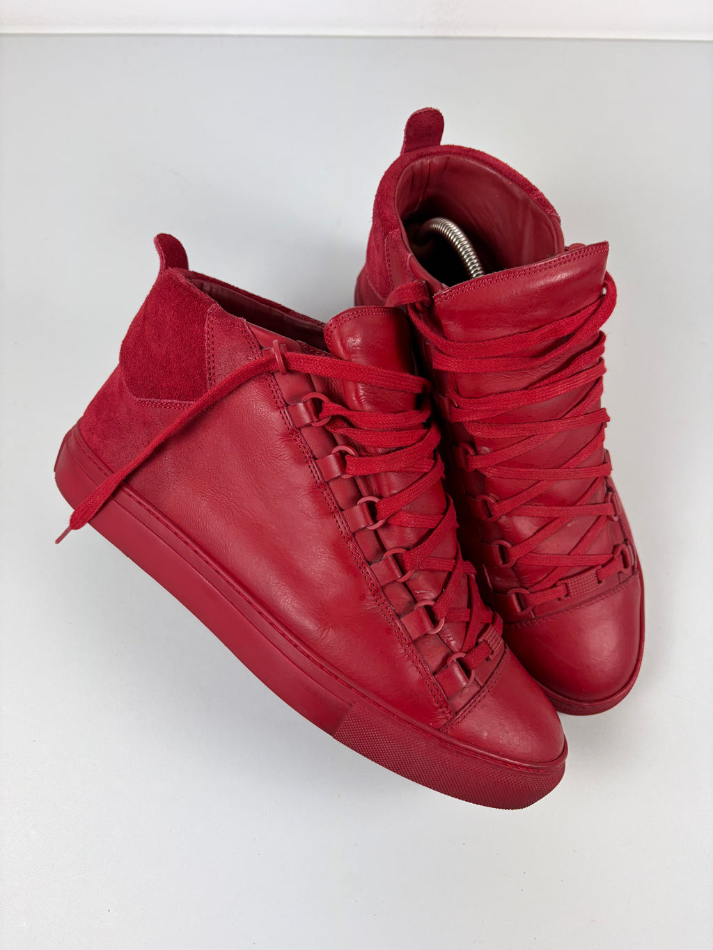 Balenciaga arena leather & suede high tops - eu 41 - red