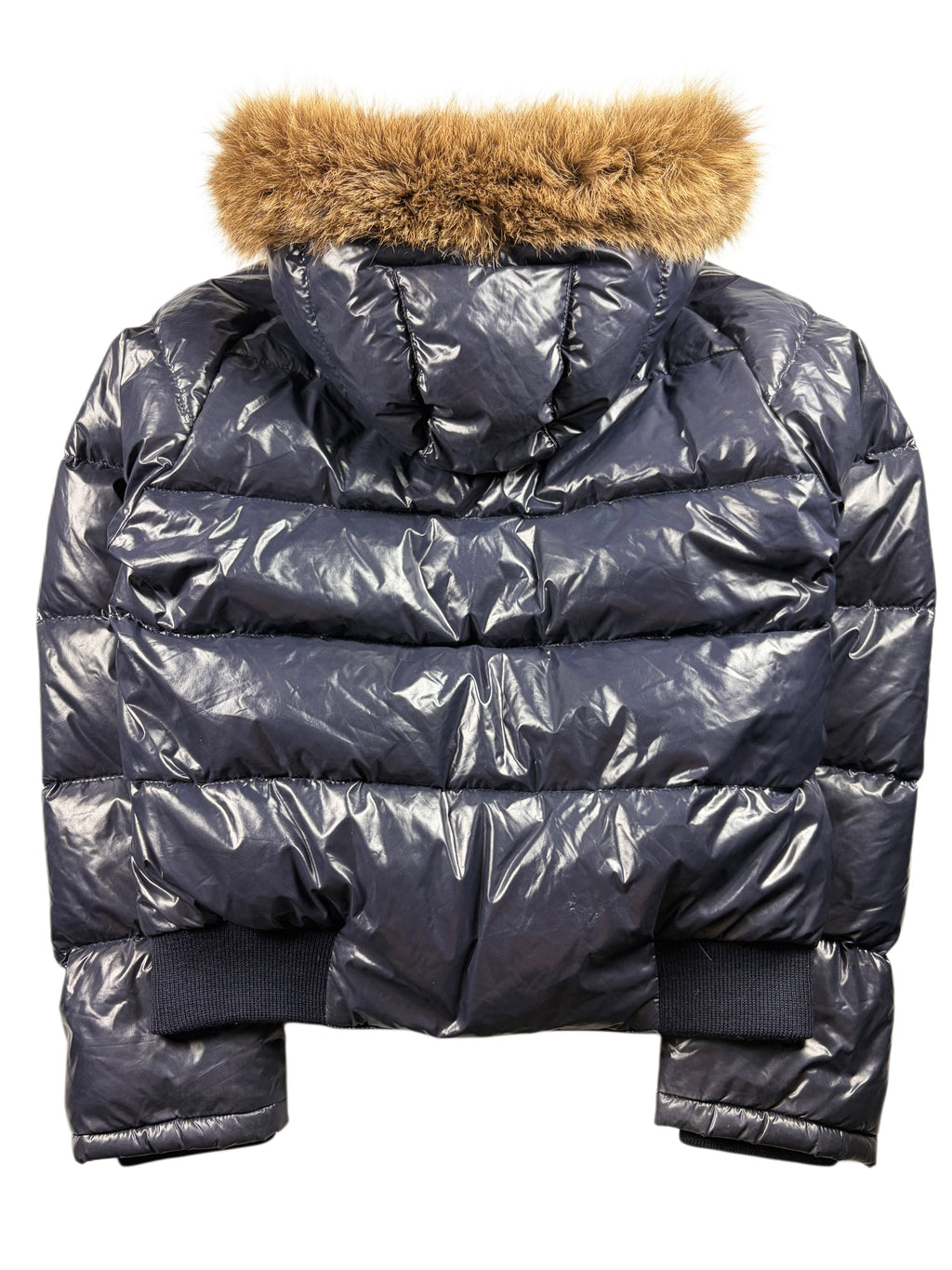 MONCLER real fur down jacket - men’s size 2 (M) - navy blue