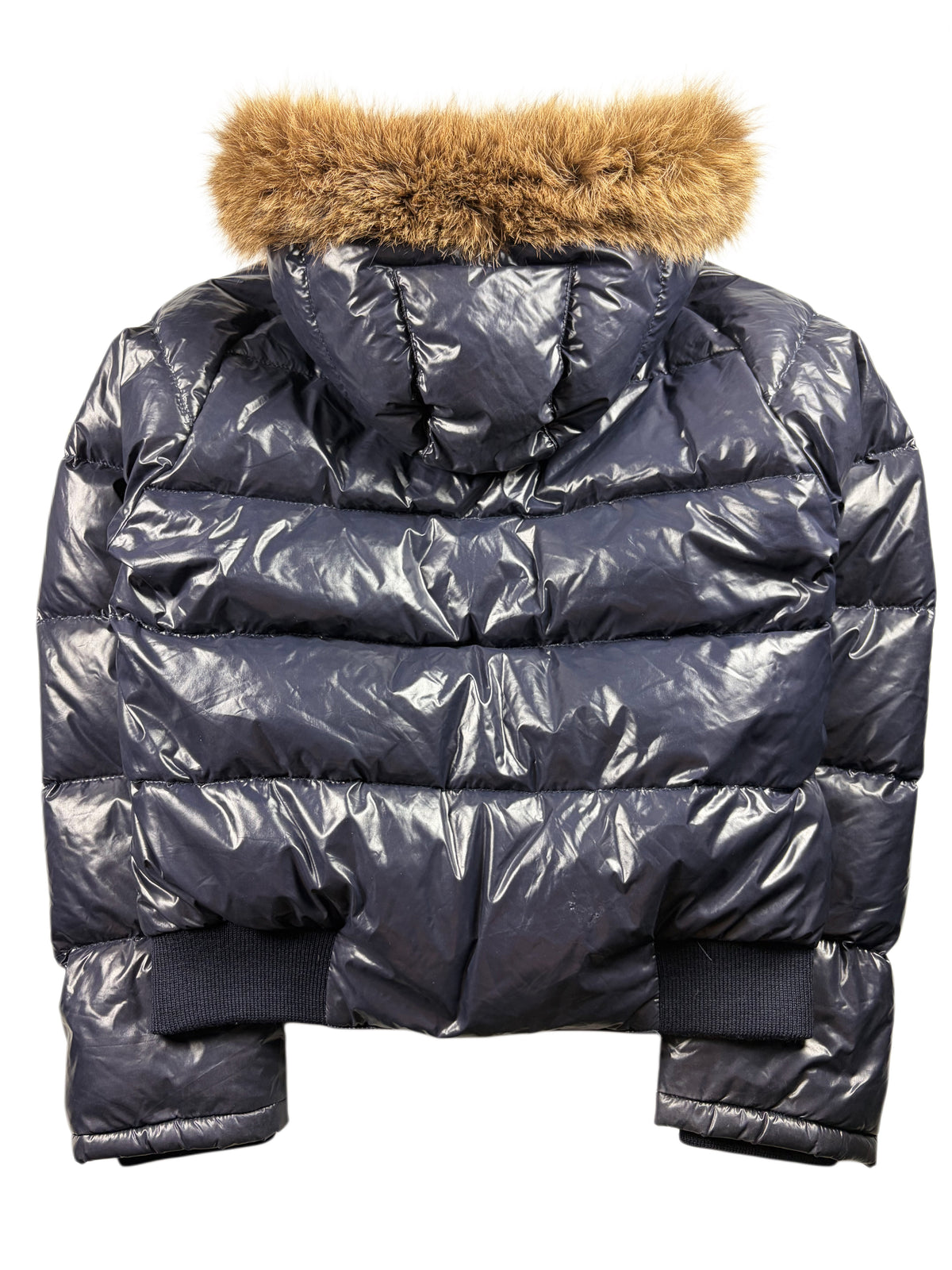 MONCLER real fur down jacket - men’s size 2 (M) - navy blue