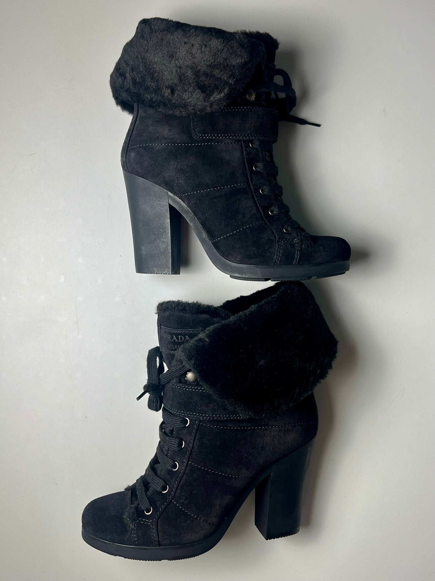 00’s PRADA suede & fur high boots - EU 38.5 - black