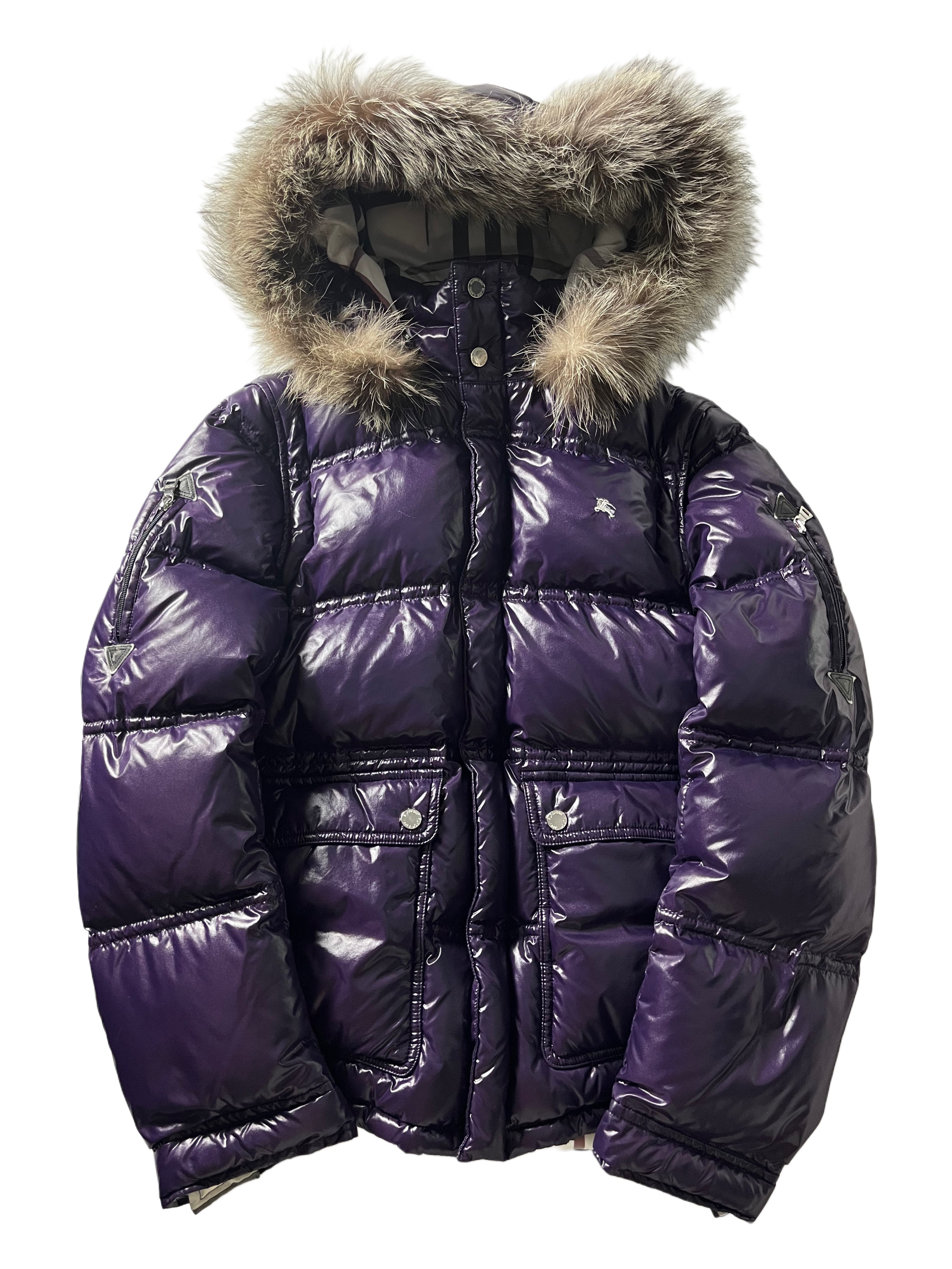 00's BURBERRY made in Japan real fur down jacket (M/L) - purple