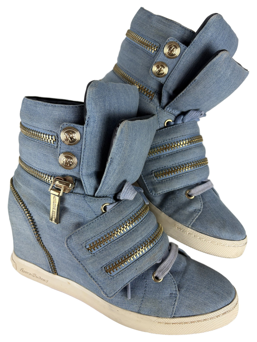 Pierre Balmain denim zipper wedge sneakers - eu 39 / us 8 / uk 6