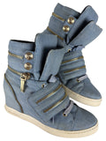 Pierre Balmain denim zipper wedge sneakers - eu 39 / us 8 / uk 6