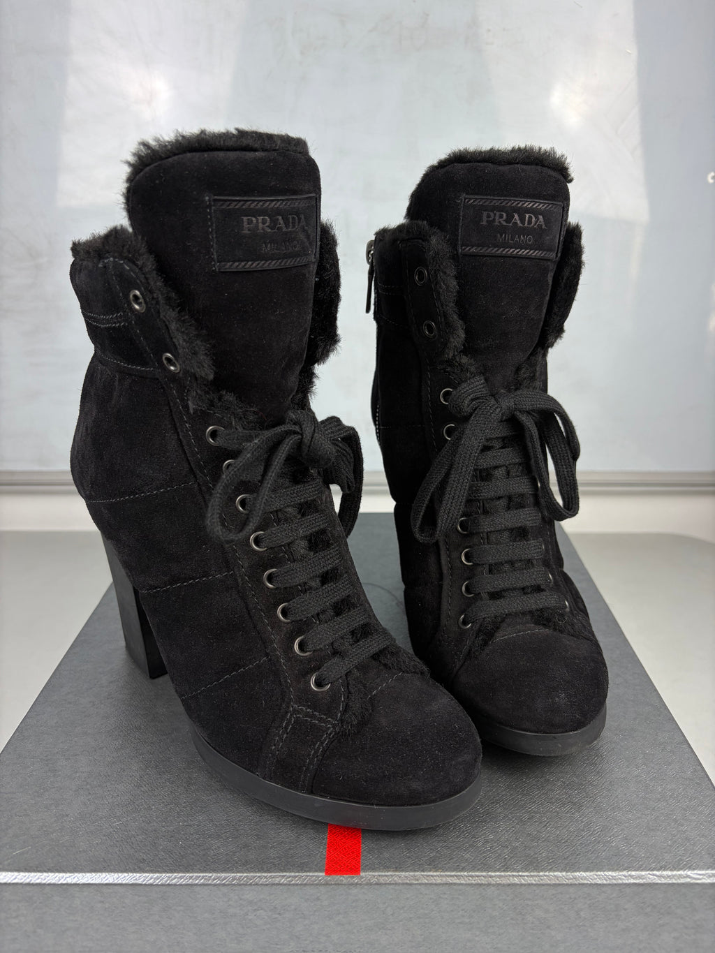 00’s PRADA Sport suede & fur wedge boots - eu 39.5 / us 9.5 / uk 6.5 - black
