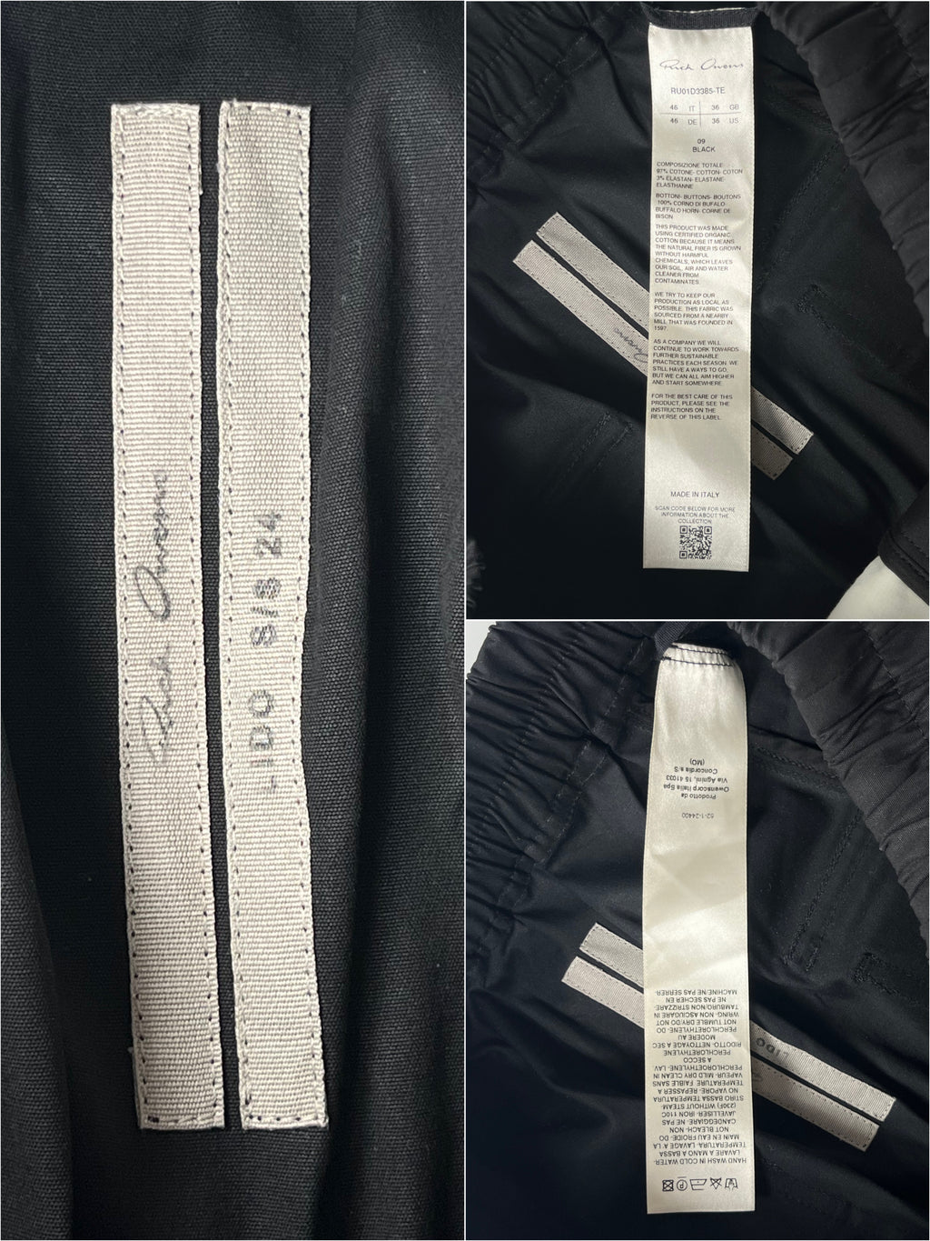 RICK OWENS CARGO CROPPED PANTS - size 46 - black