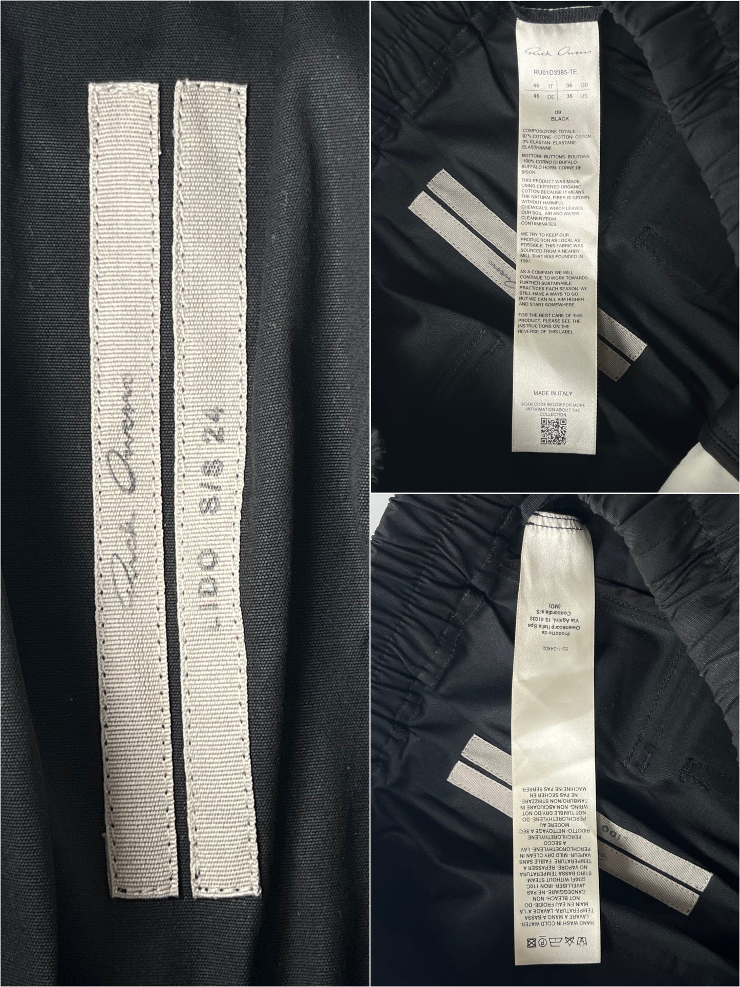 RICK OWENS CARGO CROPPED PANTS - size 46 - black