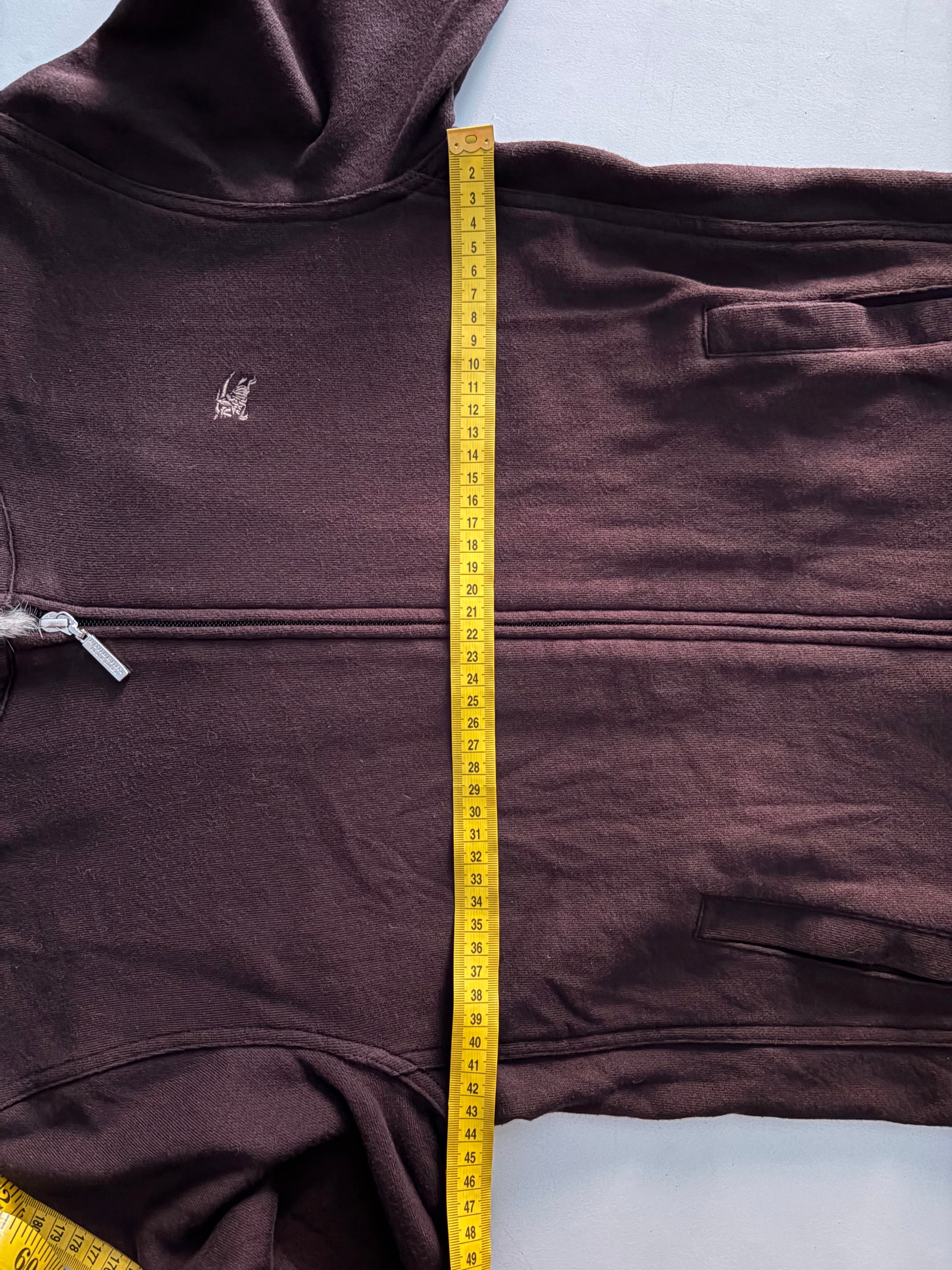 00’s BURBERRY rabbit fur zip hoodie - S - burgundy