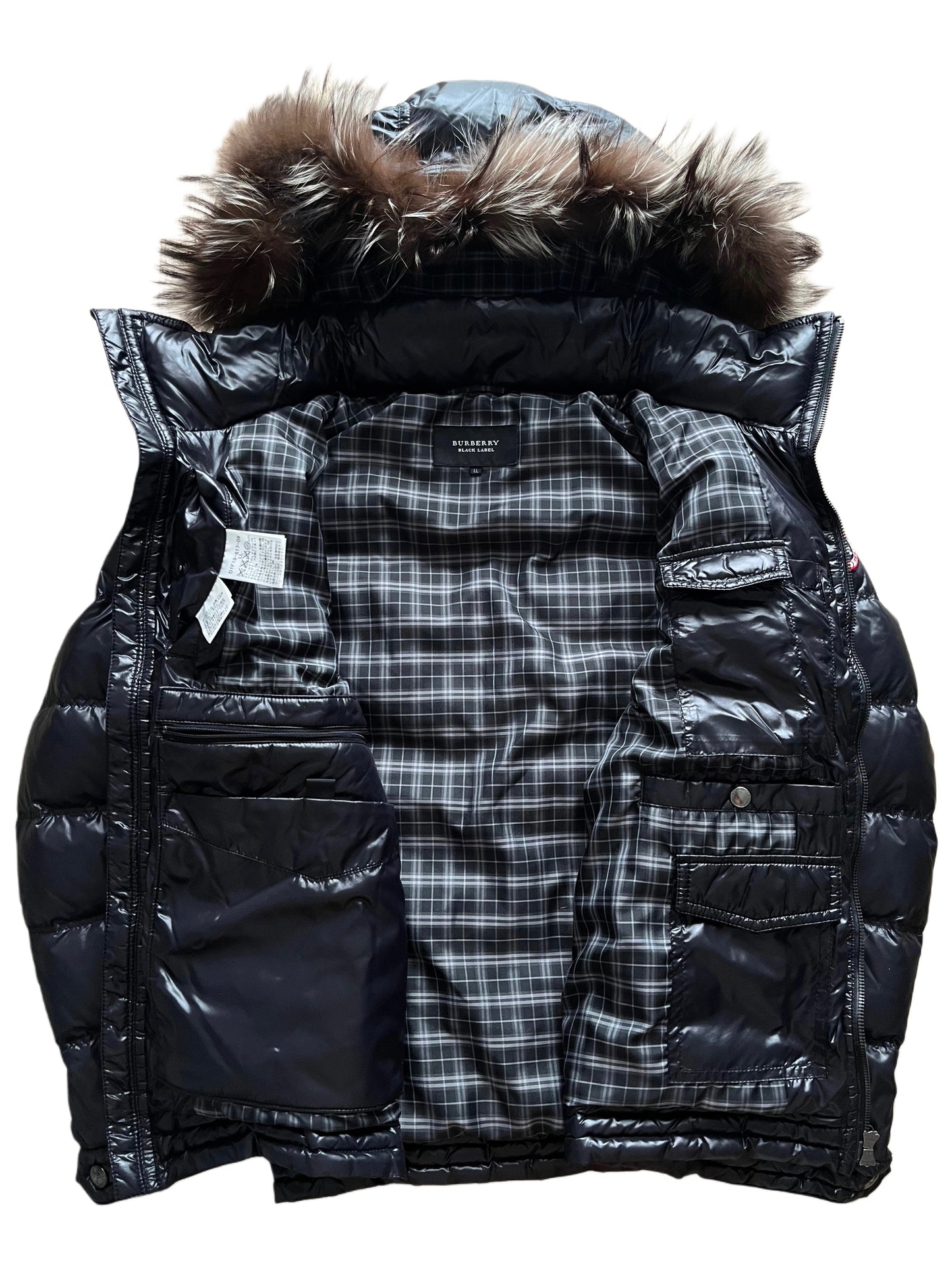 00’s BURBERRY made in Japan real fur down jacket (L/LL) - black