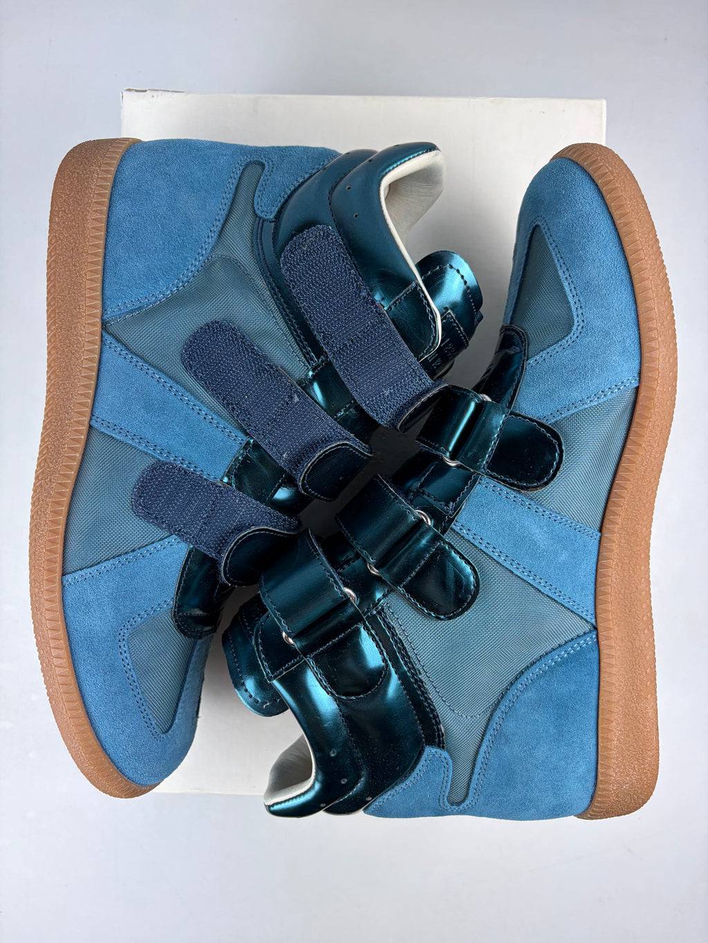 2014 Maison Margiela Replica metallic velcro high tops - eu 40 / us 7 / uk 6 - blue
