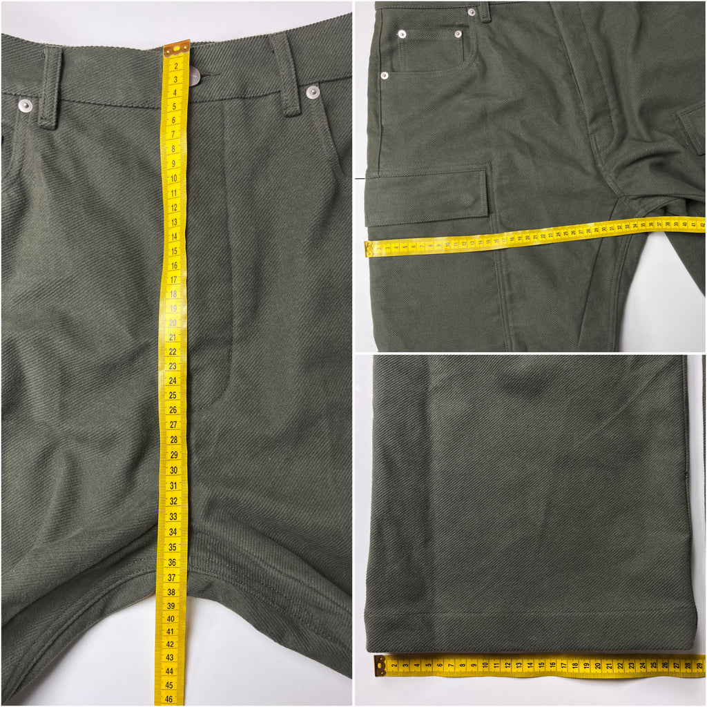 RICK OWENS CONCORDIANS DOUBLE CARGO JEANS -  W33 - military green