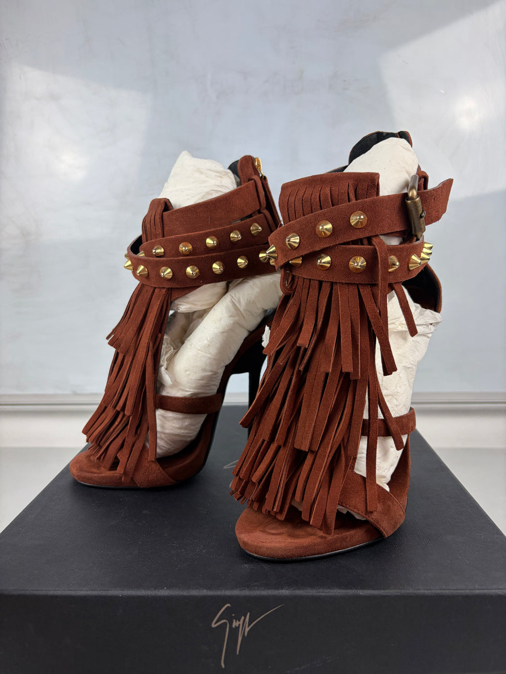 Giuseppe Zanotti ‘Alien’ brown suede fringe sandals - eu 37 / us 7 / uk 4