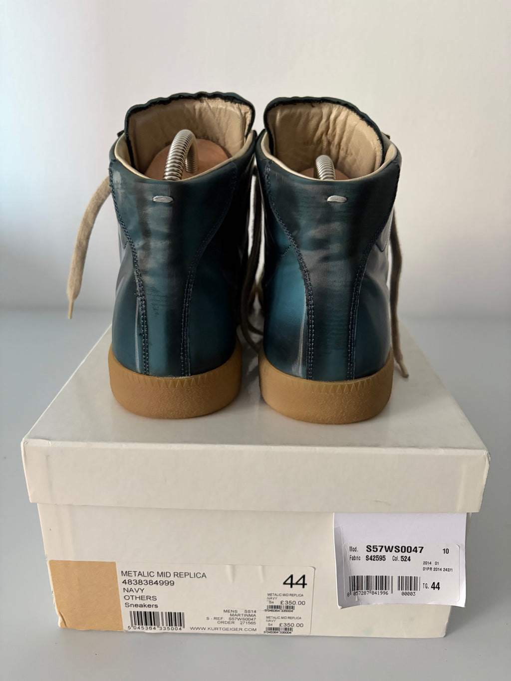 2014 Maison Margiela reflective metallic navy high top gats - eu 44