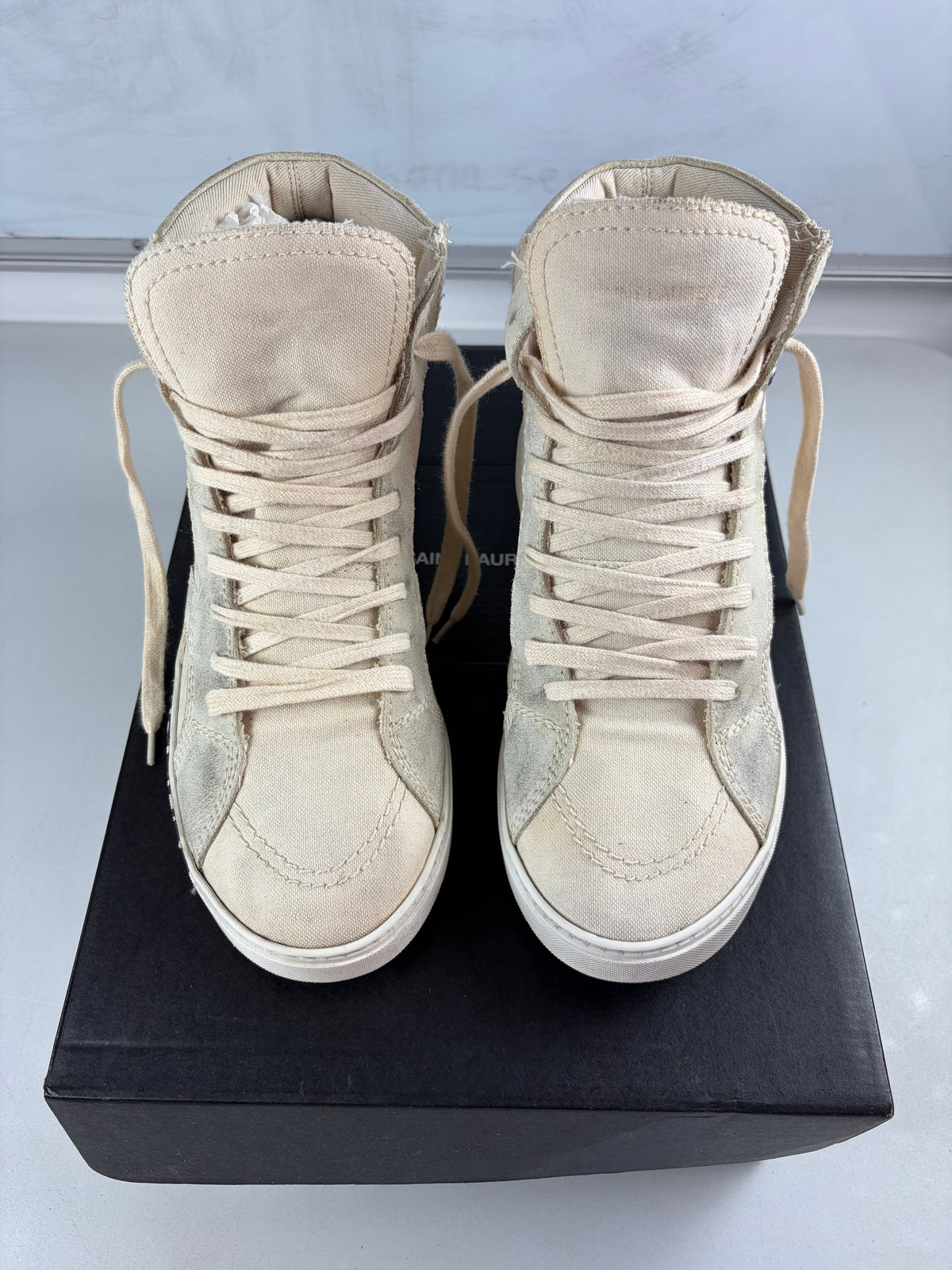 Saint Laurent ‘Smoking Forever’ canvas & suede high tops - eu41.5/us8.5/uk7.5