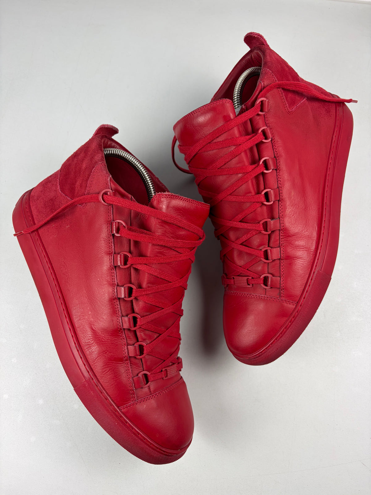 Balenciaga arena leather & suede high tops - eu 45 / us 12 / uk 11 - red