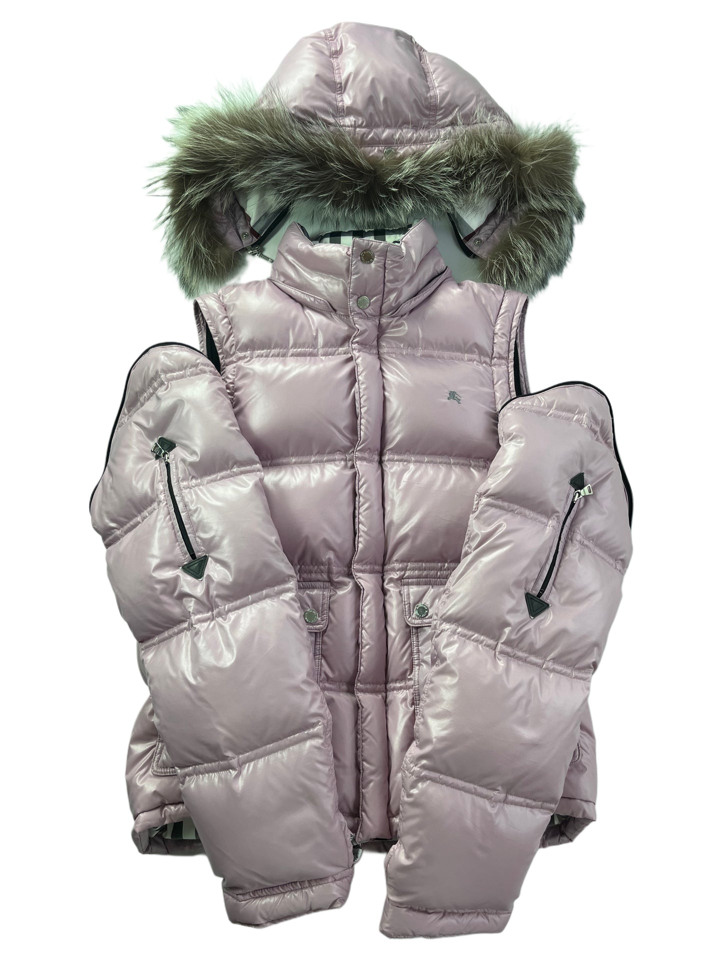 00’s BURBERRY made in Japan real fur down jacket (M/L) - pink