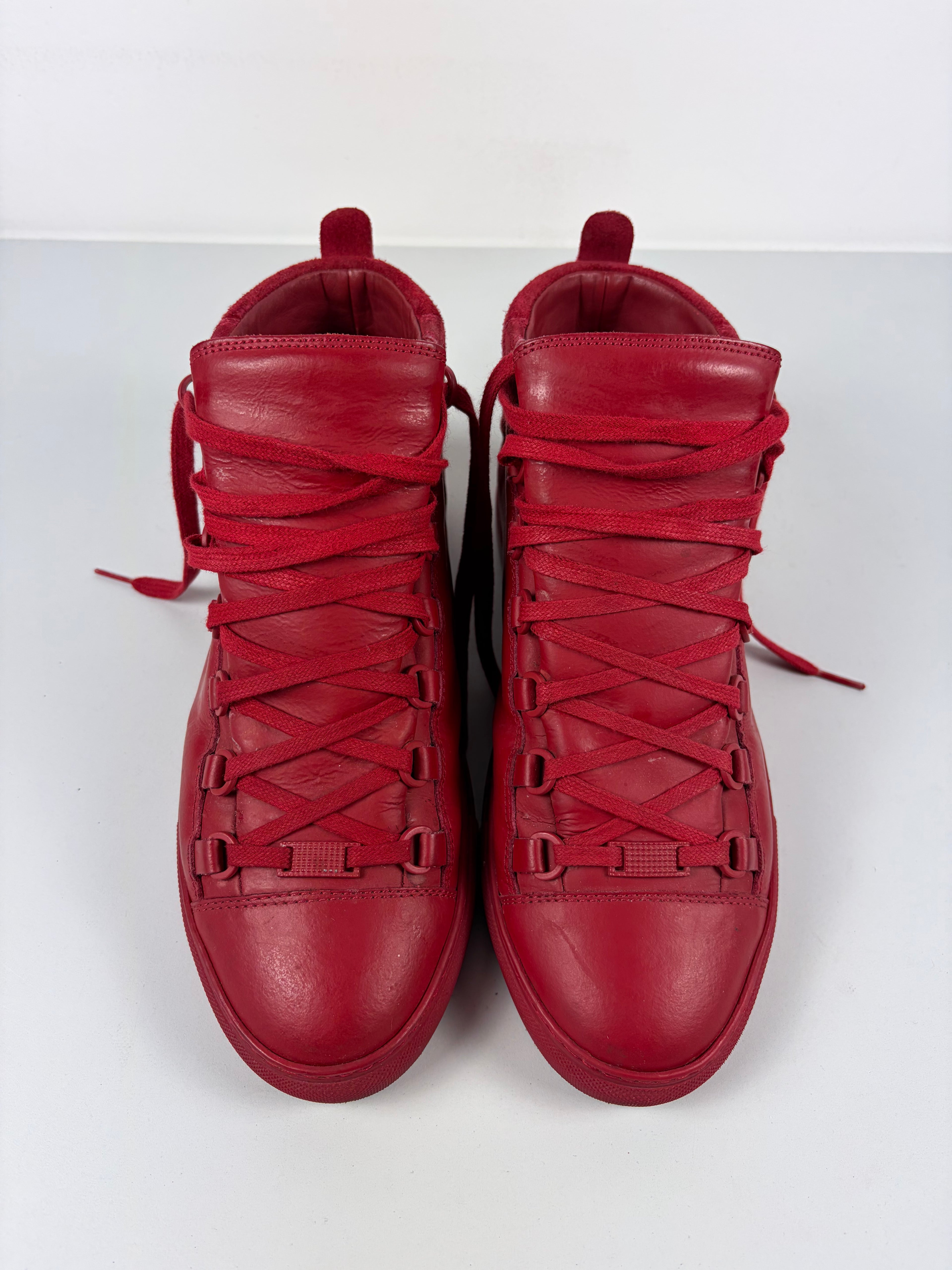 Balenciaga arena leather & suede high tops - eu 41 - red