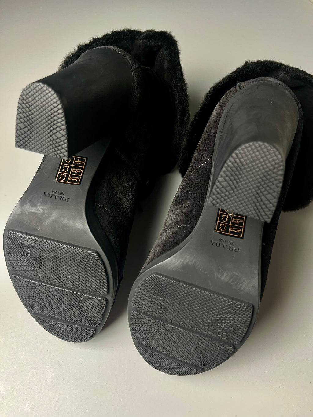 00’s PRADA suede & fur high boots - EU 38.5 - black