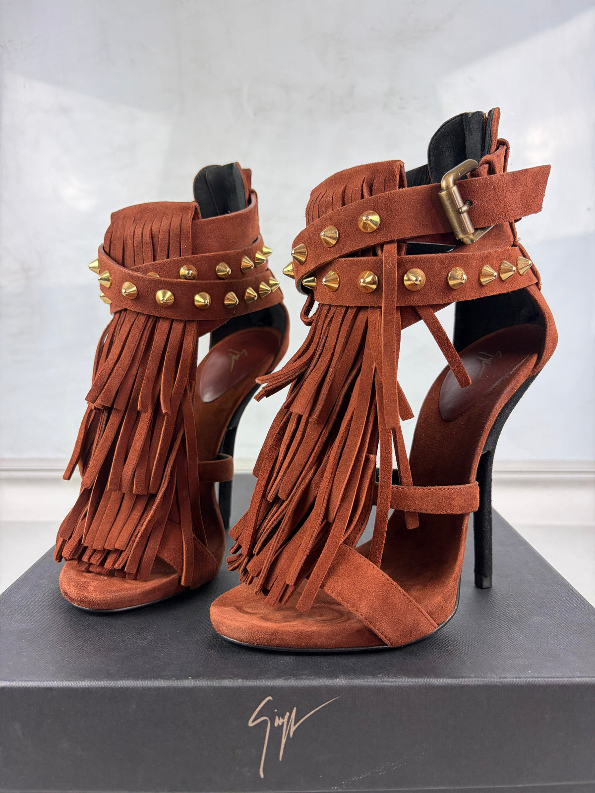 Giuseppe Zanotti ‘Alien’ brown suede fringe sandals - eu 37 / us 7 / uk 4