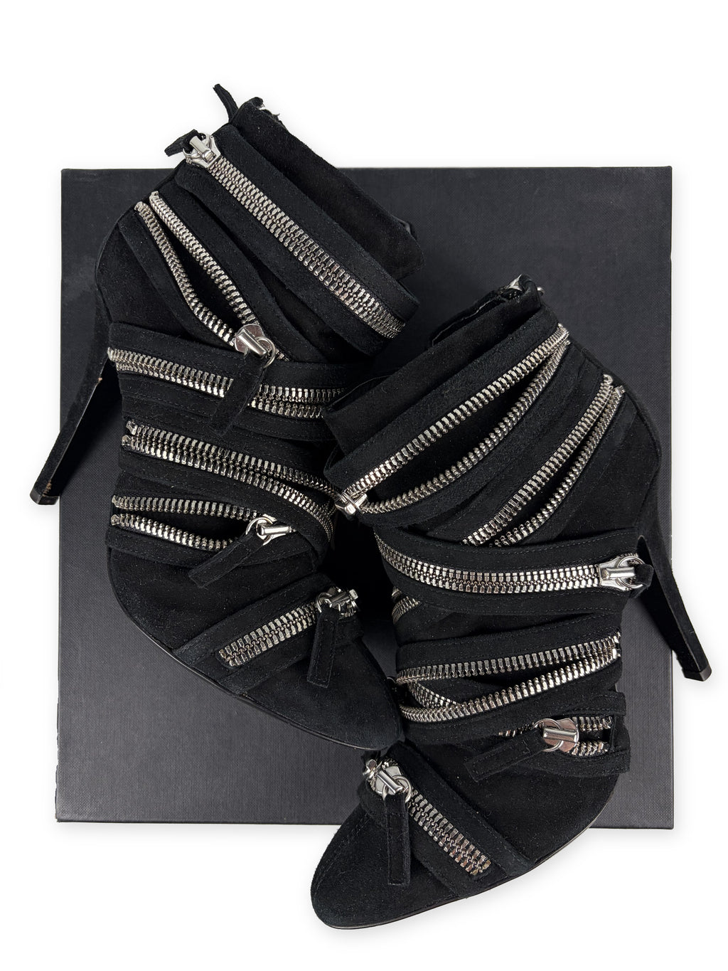 2009 Giuseppe Zanotti x BALMAIN multi zipper suede ankle boots - eu 38 / us 8 / uk 5 - black