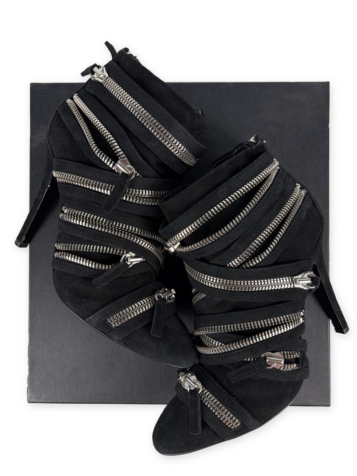 2009 Giuseppe Zanotti x BALMAIN multi zipper suede ankle boots - eu 38 / us 8 / uk 5 - black