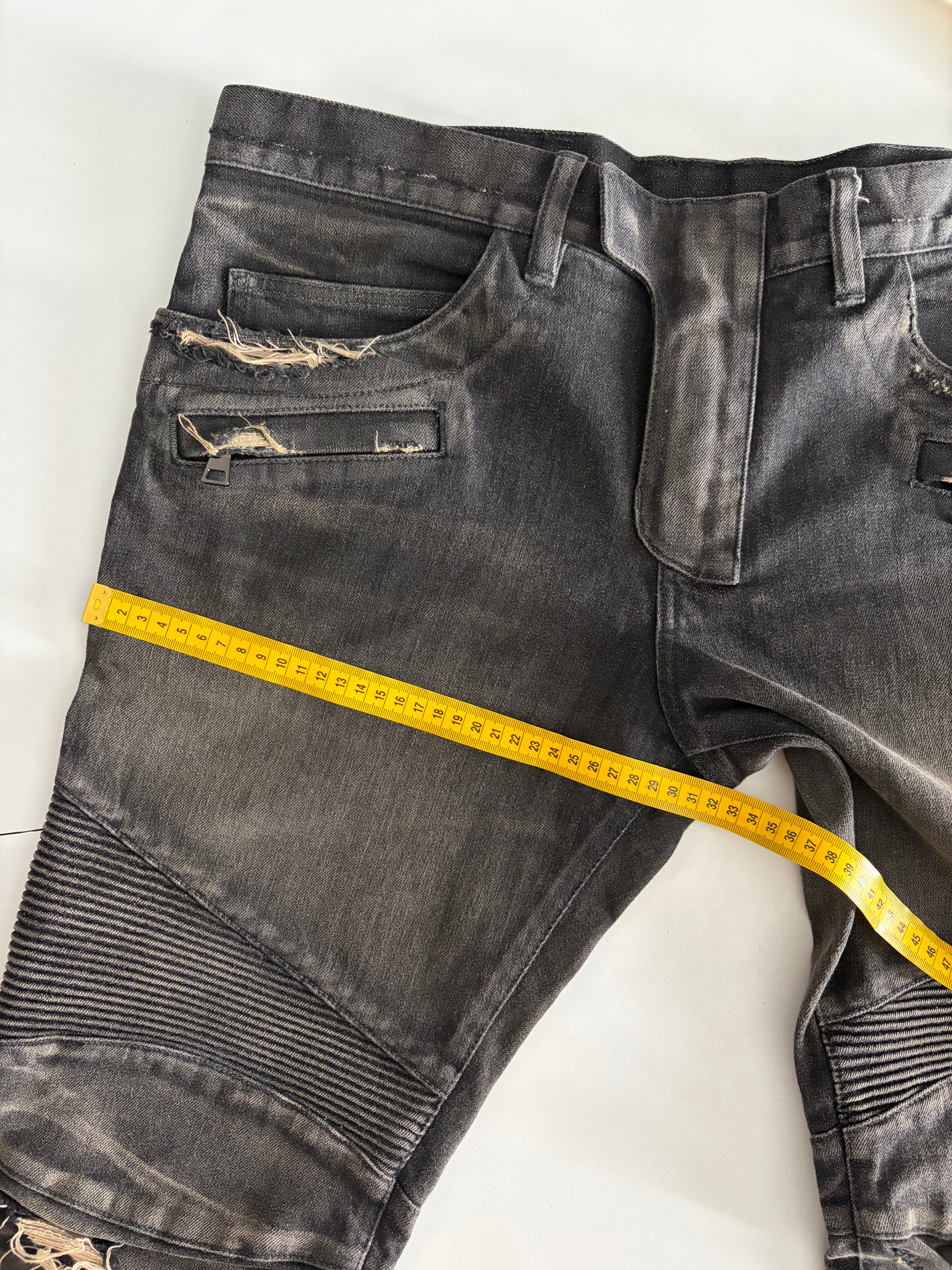 BALMAIN distressed ribbed biker denim - 36