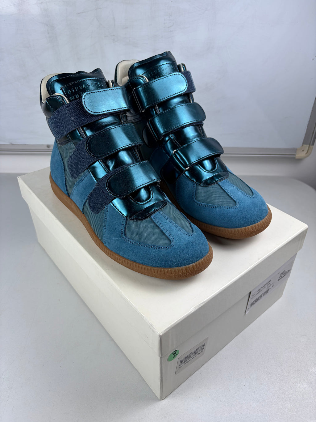 2014 Maison Margiela Replica metallic velcro high tops - eu 40 / us 7 / uk 6 - blue