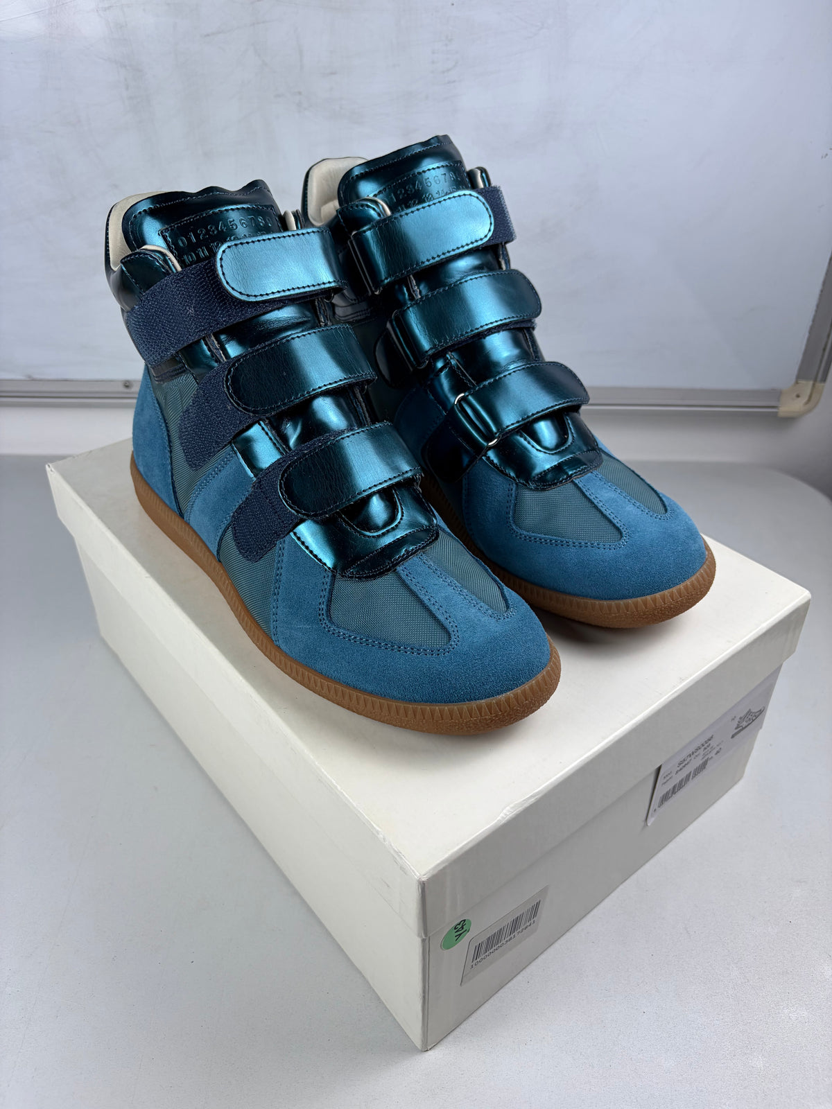 2014 Maison Margiela Replica metallic velcro high tops - eu 40 / us 7 / uk 6 - blue
