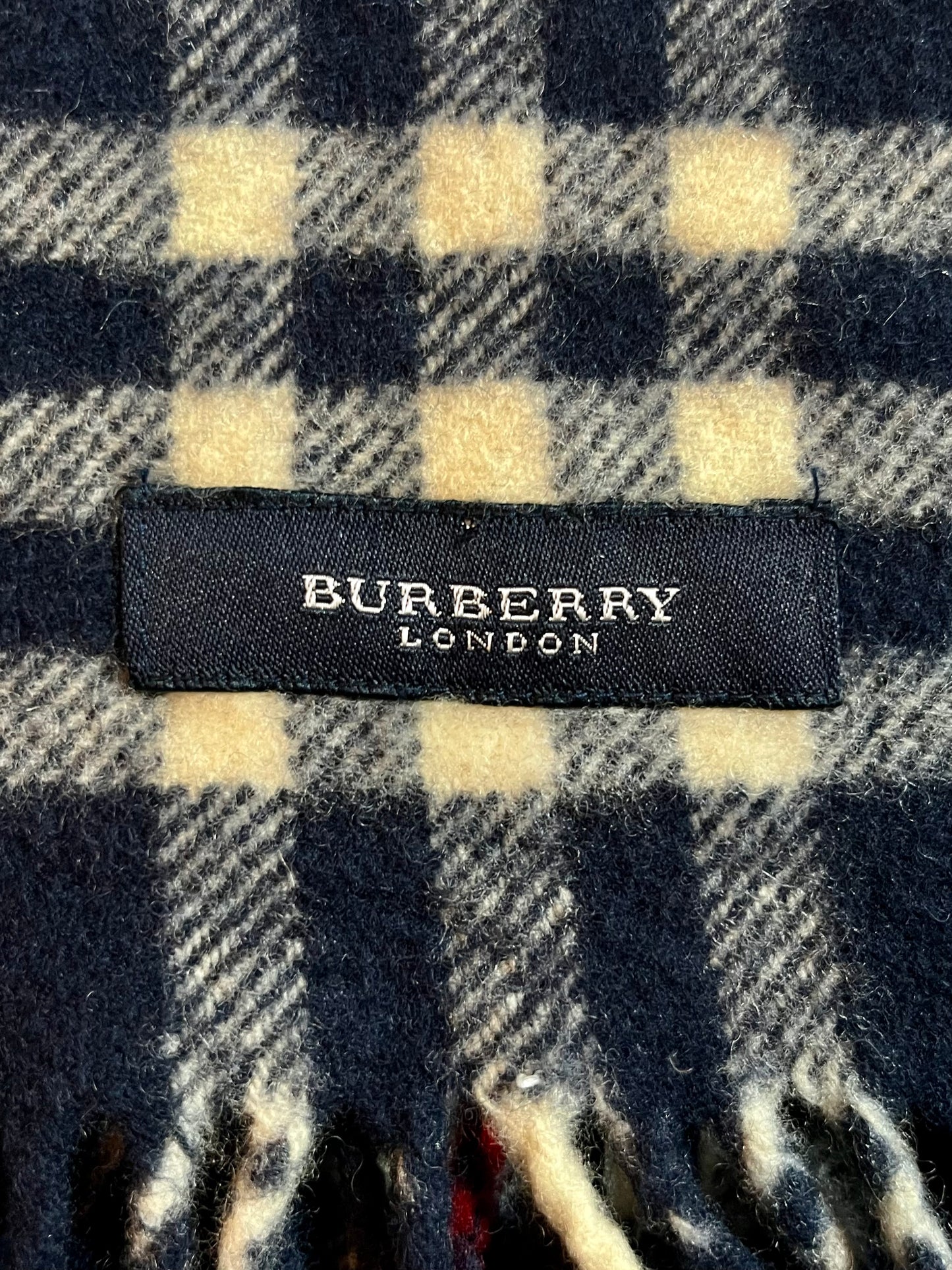 00’s Burberry - Big Logo wool scarf - navy