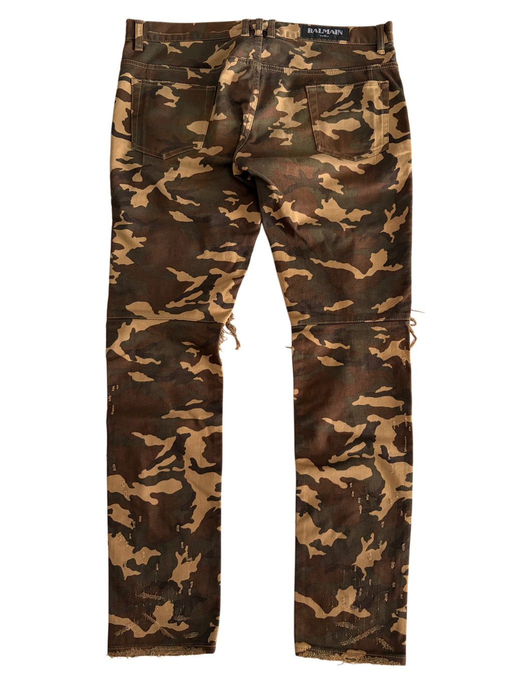 BALMAIN distressed camo biker denim - 34