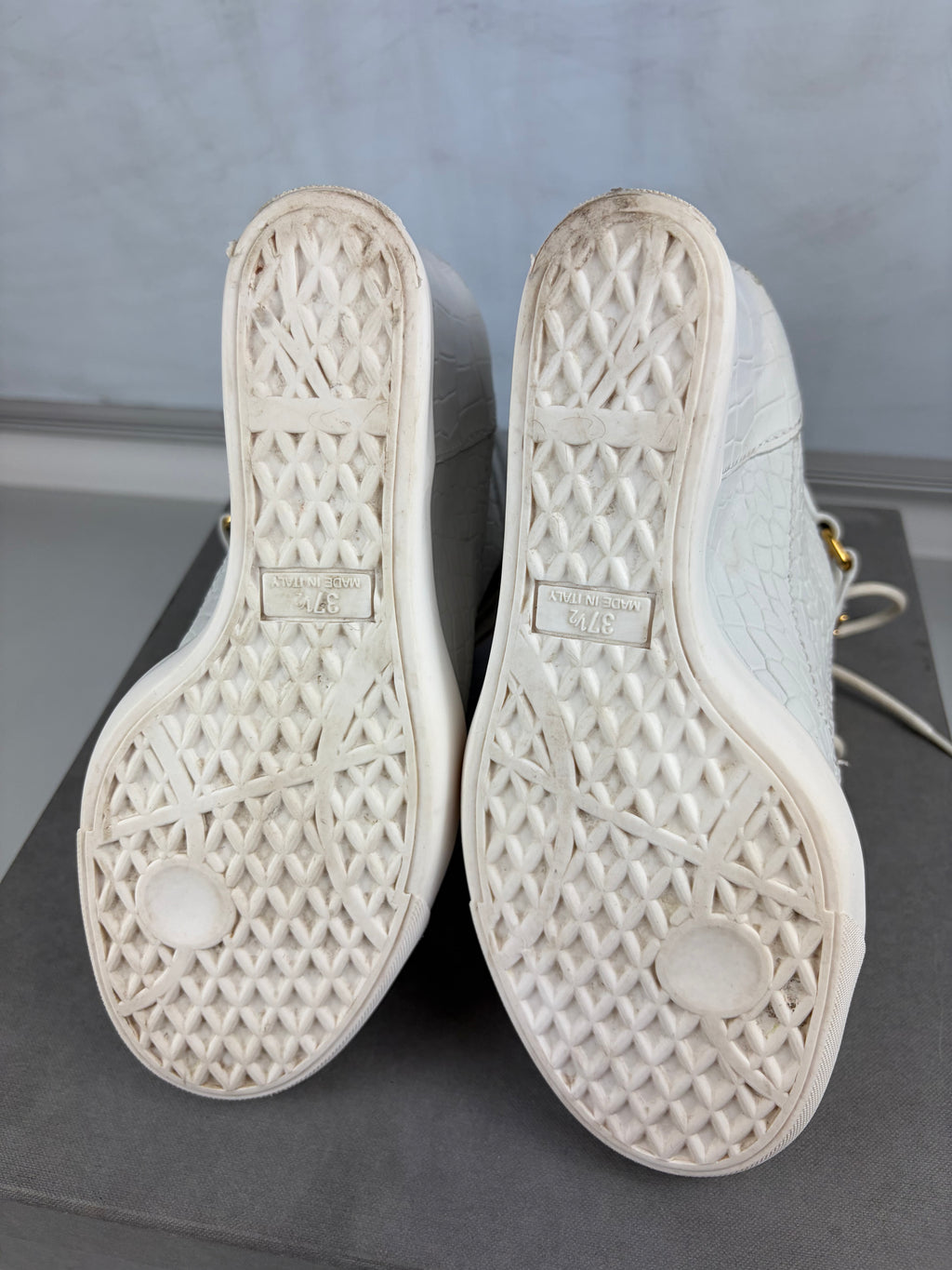 Giuseppe Zanotti white croc-embossed leather wedge sneakers - eu 37.5 / us 7.5 / uk 4.5