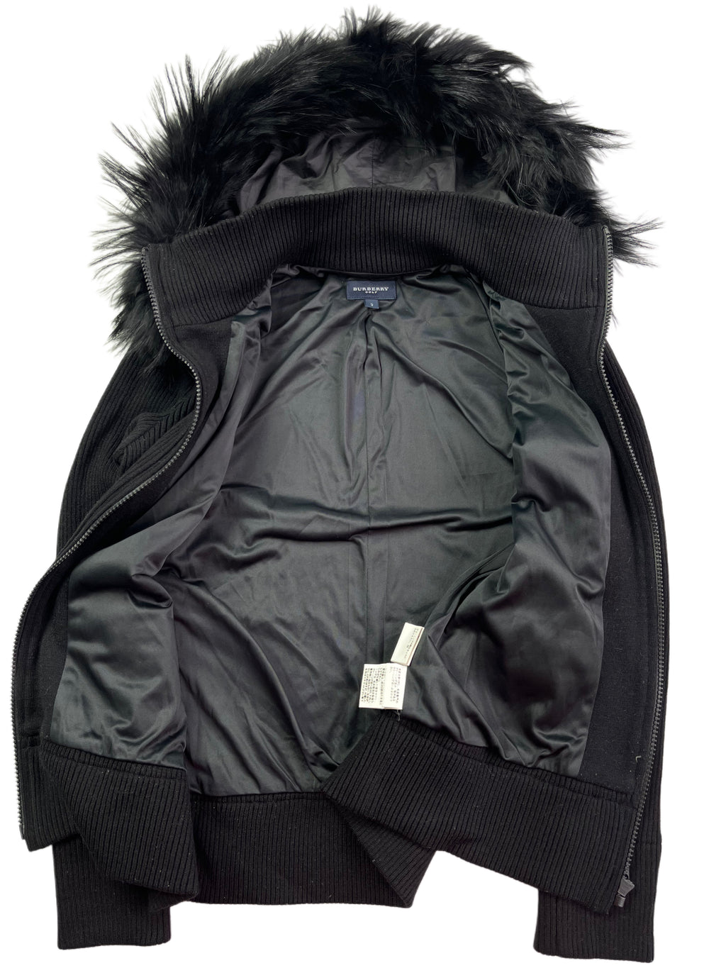 00’s BURBERRY racoon fur zip hoodie (XS/S) - black