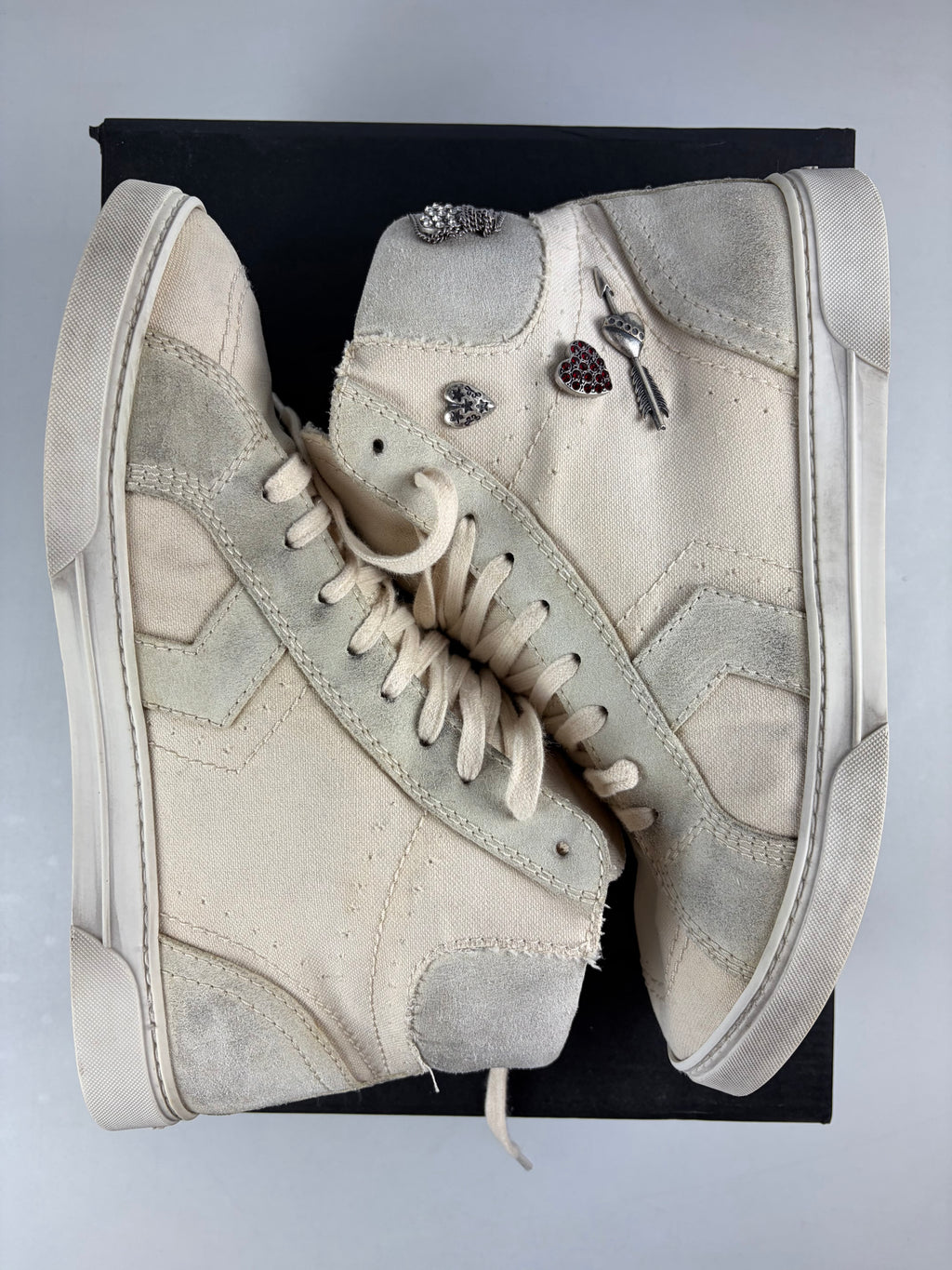 Saint Laurent ‘Smoking Forever’ canvas & suede high tops - eu41.5/us8.5/uk7.5