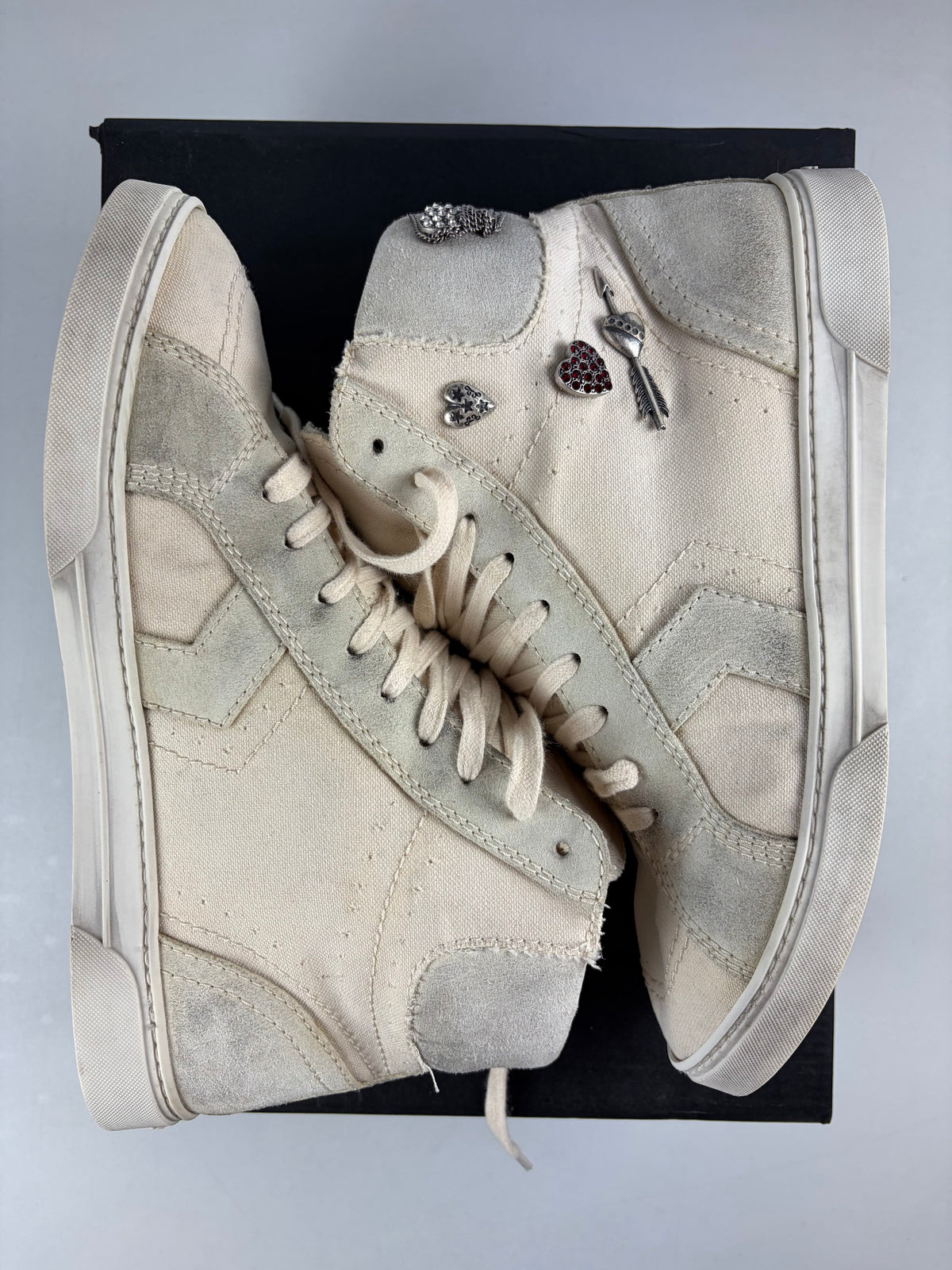 Saint Laurent ‘Smoking Forever’ canvas & suede high tops - eu41.5/us8.5/uk7.5