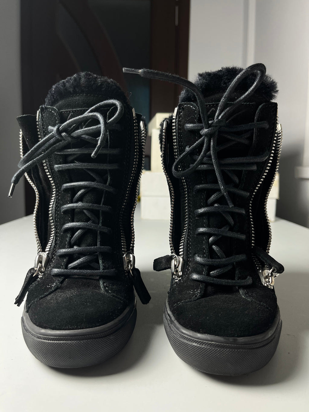 Giuseppe Zanotti suede wedge heel sneakers - EU 37 - black